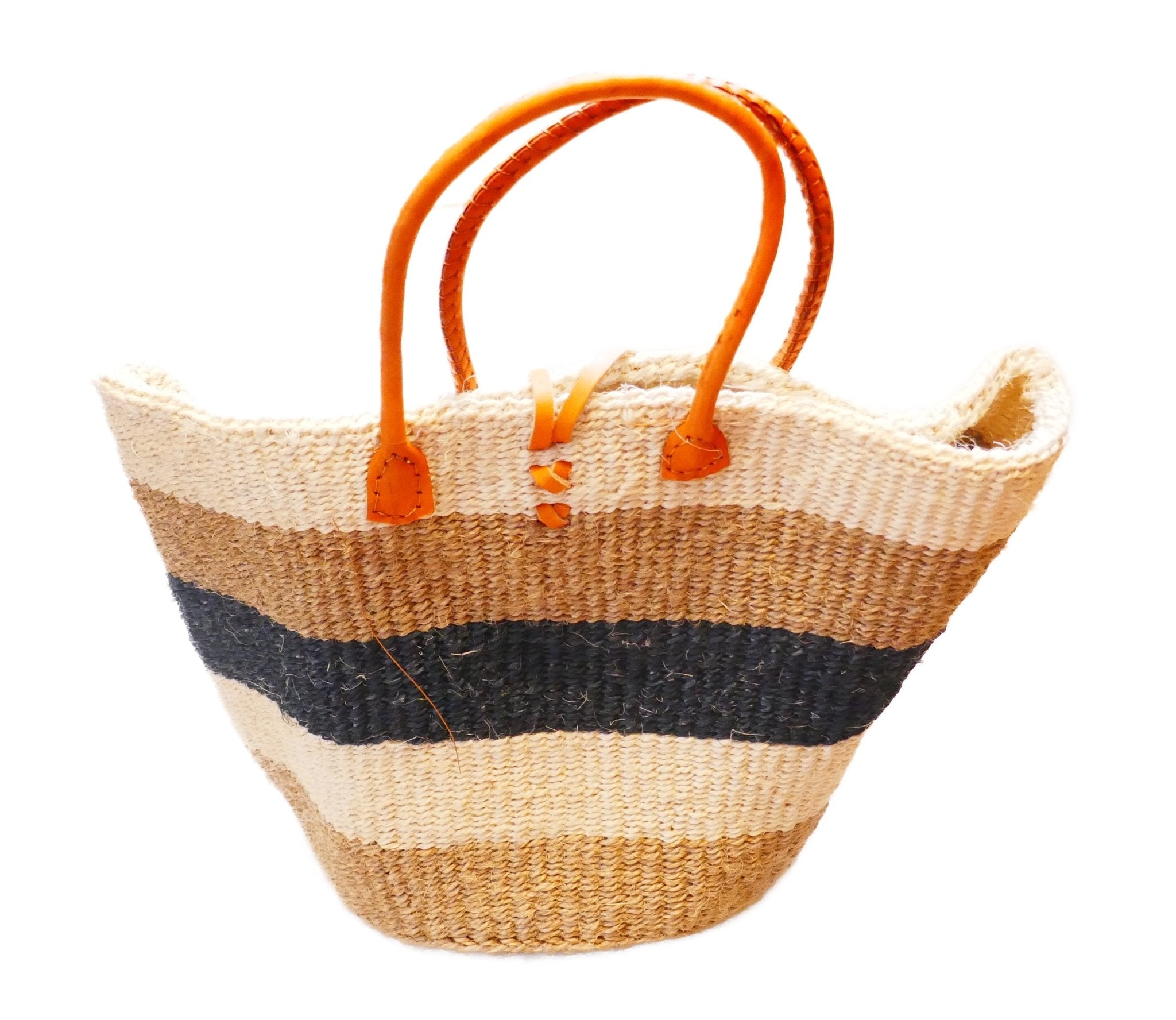 Large African Sisal Tote Bag // Shopping Beach Bag // Leather handles // Wild Animal motif // Blues & natural - FriendlyTradingCo