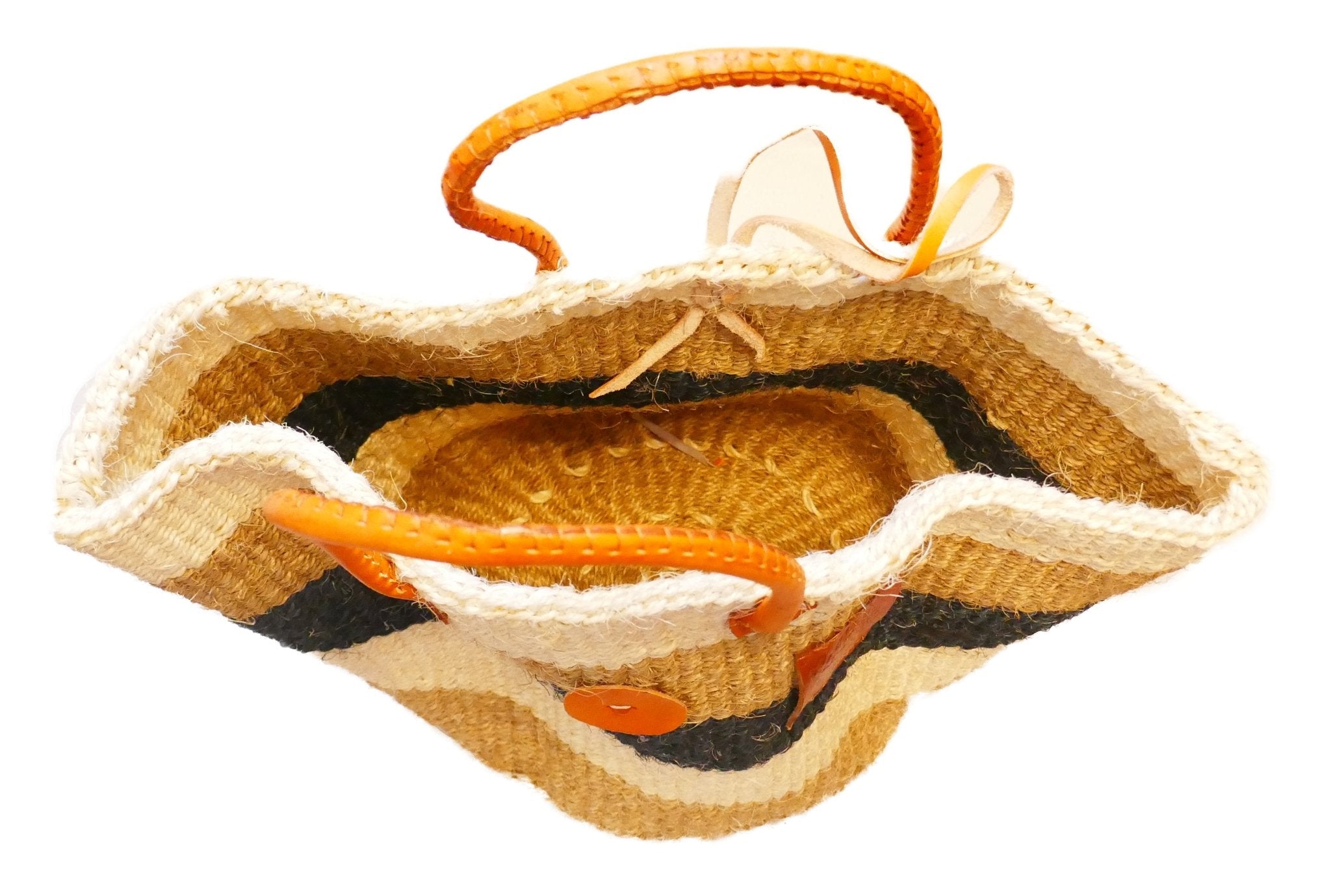 Large African Sisal Tote Bag // Shopping Beach Bag // Leather handles // Wild Animal motif // Blues & natural - FriendlyTradingCo