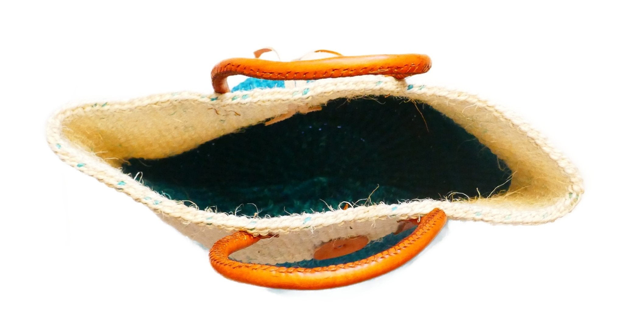 Large African Sisal Tote Bag // Shopping Beach Bag // Leather handles // Wild Animal motif // Blues & natural - FriendlyTradingCo