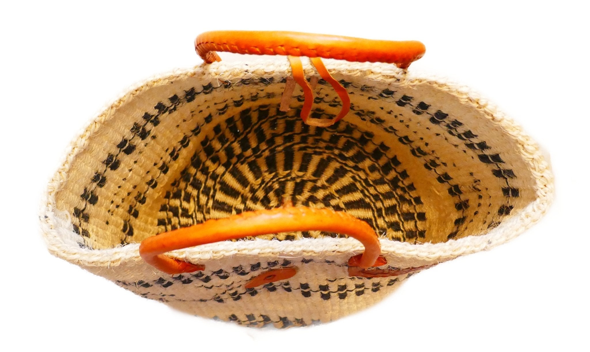 Large African Sisal Tote Bag // Shopping Beach Bag // Leather handles // Wild Animal motif // Natural with black design - FriendlyTradingCo