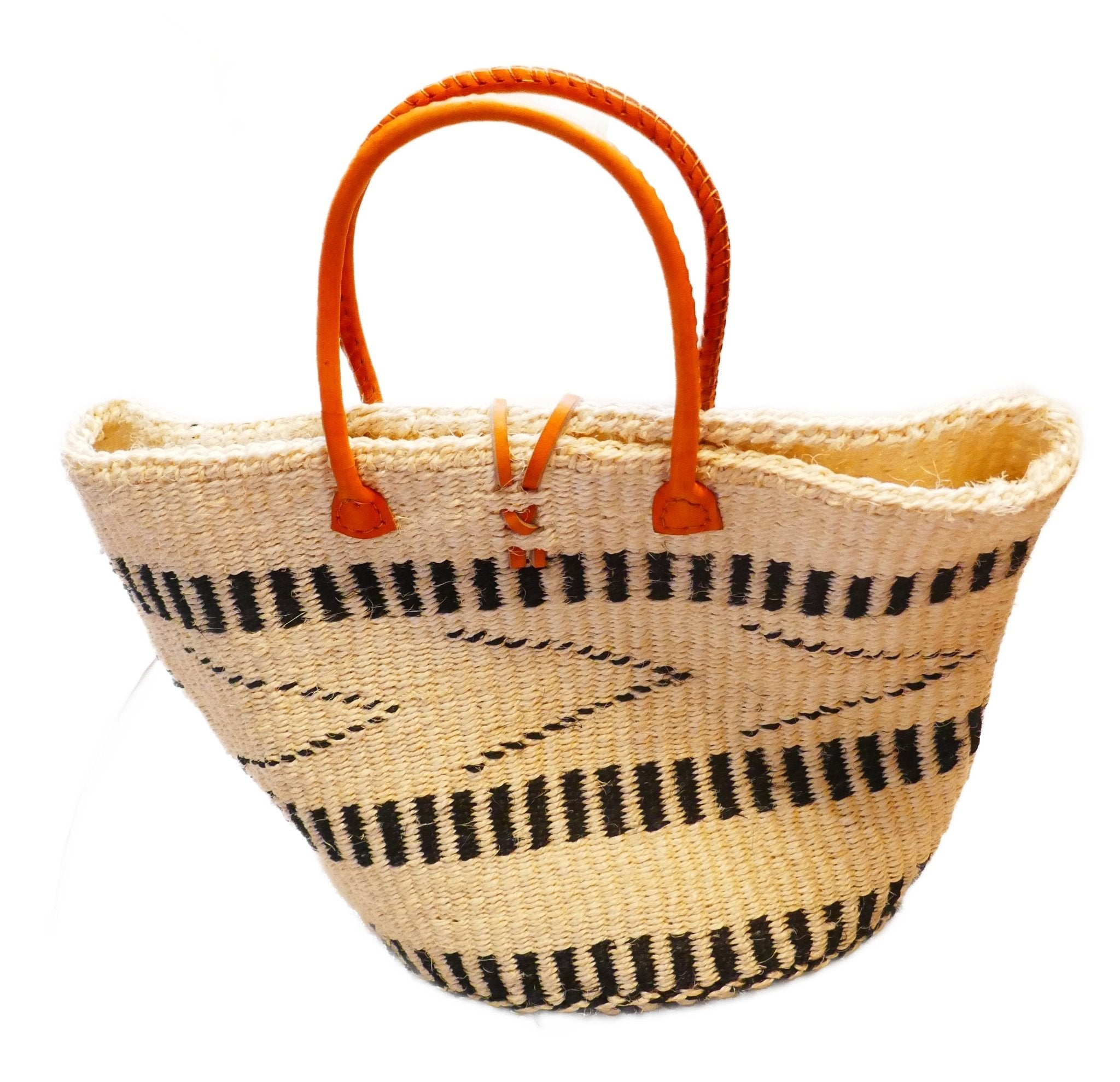 Large African Sisal Tote Bag // Shopping Beach Bag // Leather handles // Wild Animal motif // Natural with black design - FriendlyTradingCo