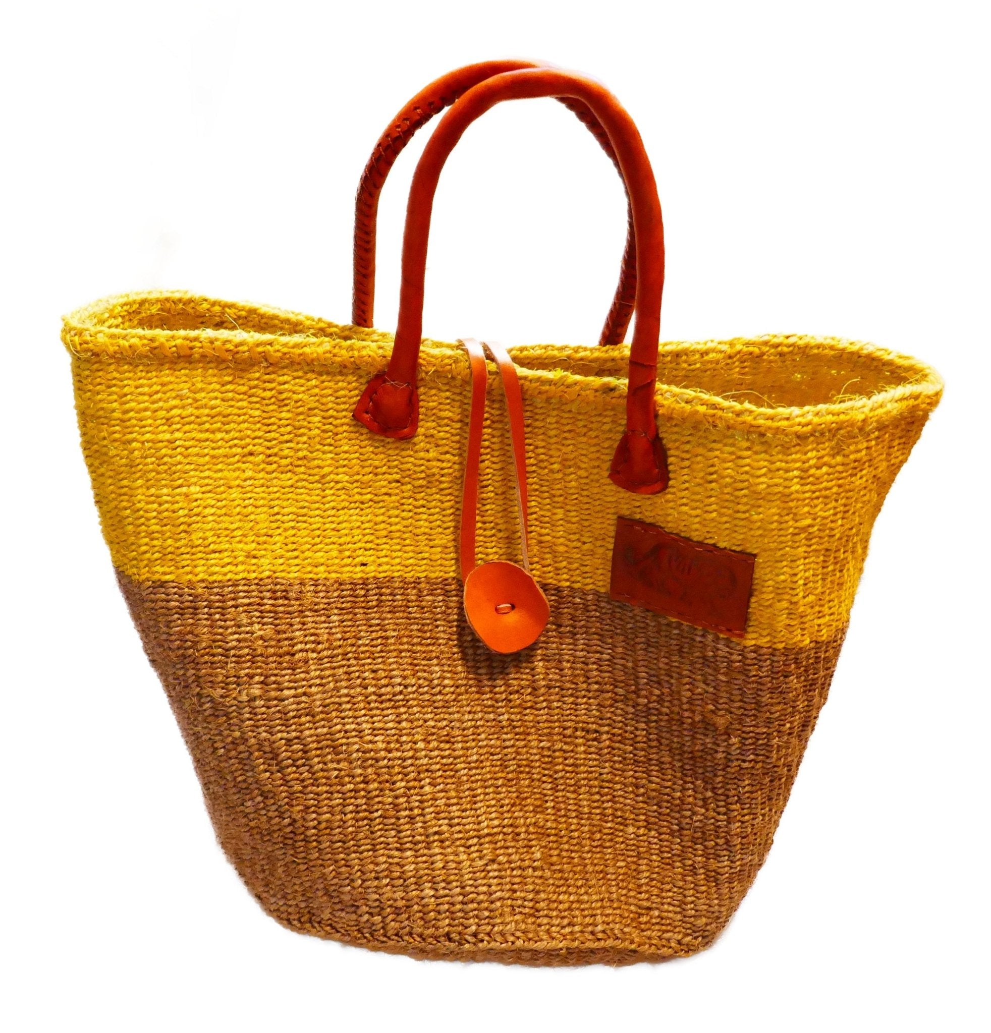 Large African Sisal Tote Bag // Shopping Beach Bag // Leather handles // Wild Animal motif // Naturals - FriendlyTradingCo