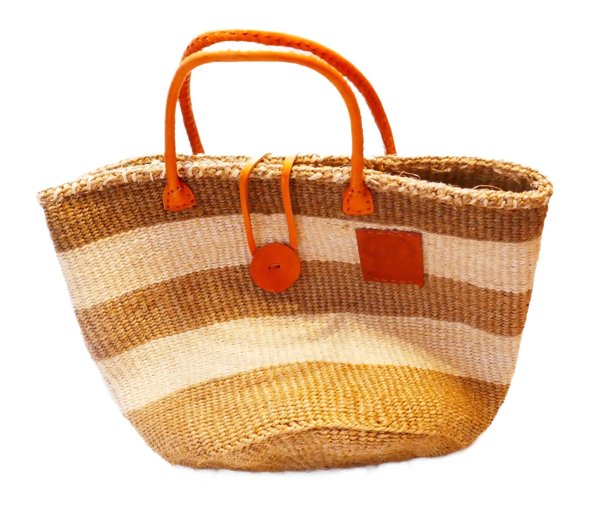 Large African Sisal Tote Bag // Shopping Beach Bag // Leather handles // Wild Animal motif // Naturals - FriendlyTradingCo