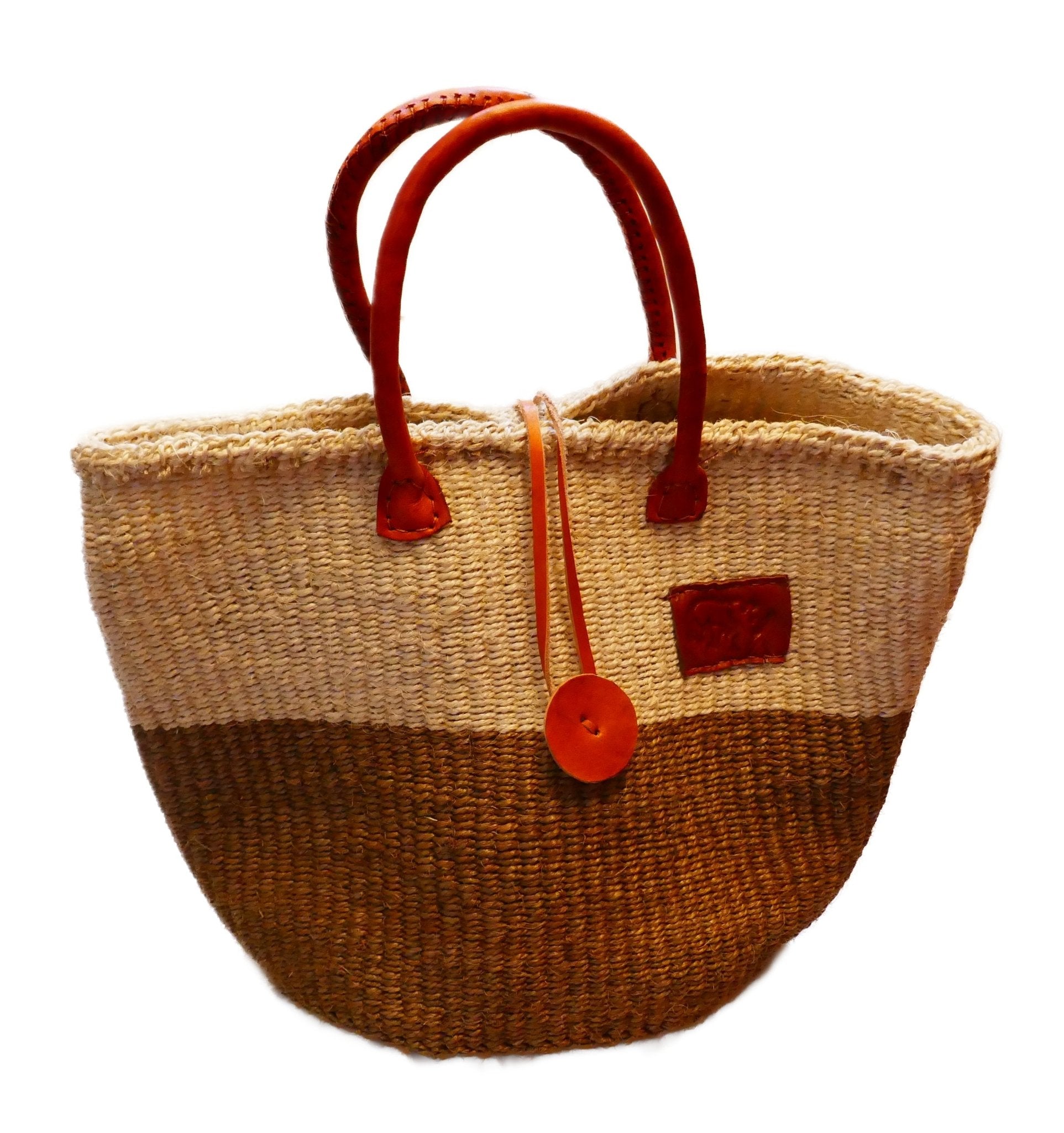 Large African Sisal Tote Bag // Shopping Beach Bag // Leather handles // Wild Animal motif // Naturals - FriendlyTradingCo