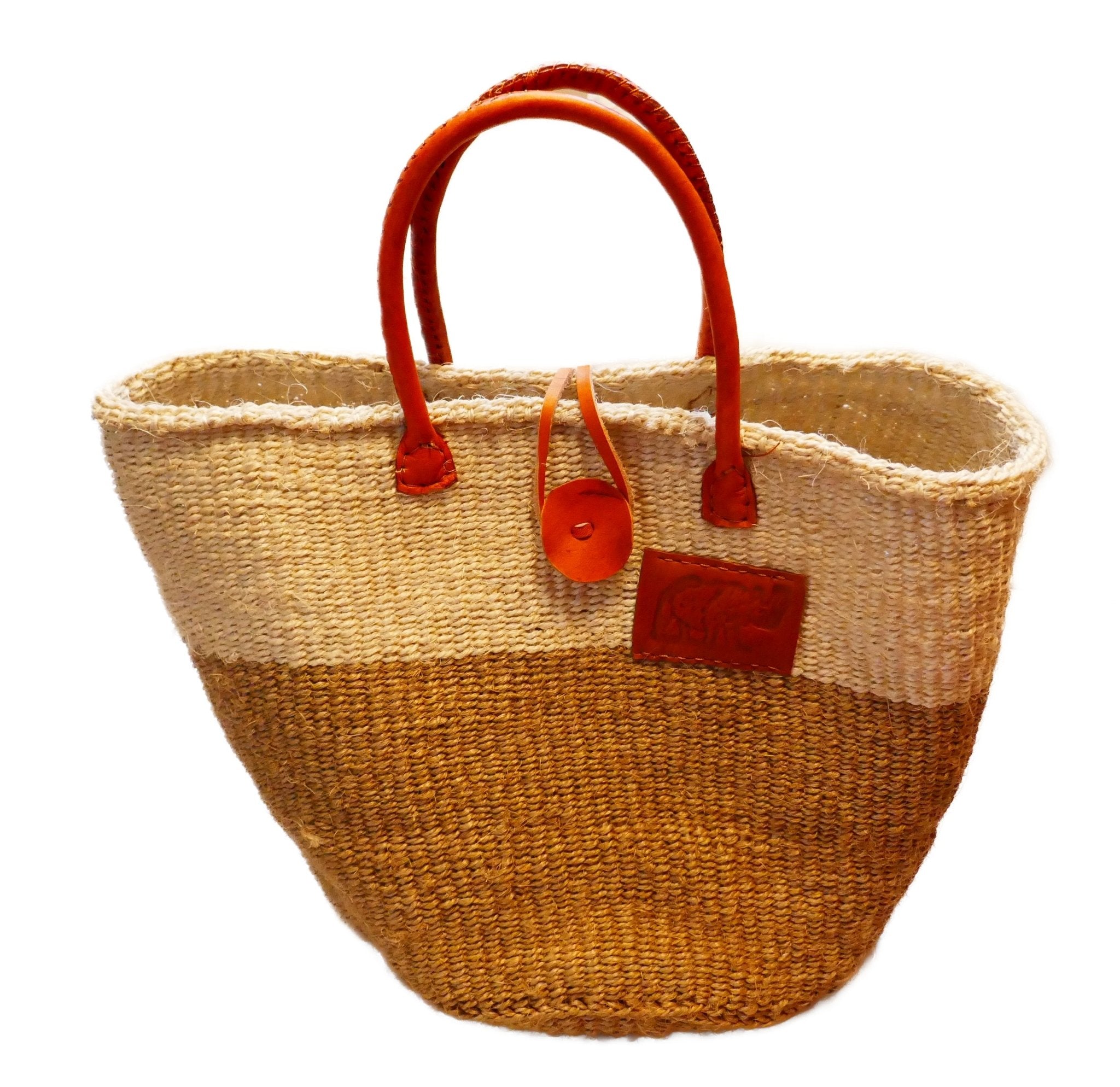 Large African Sisal Tote Bag // Shopping Beach Bag // Leather handles // Wild Animal motif // Naturals - FriendlyTradingCo