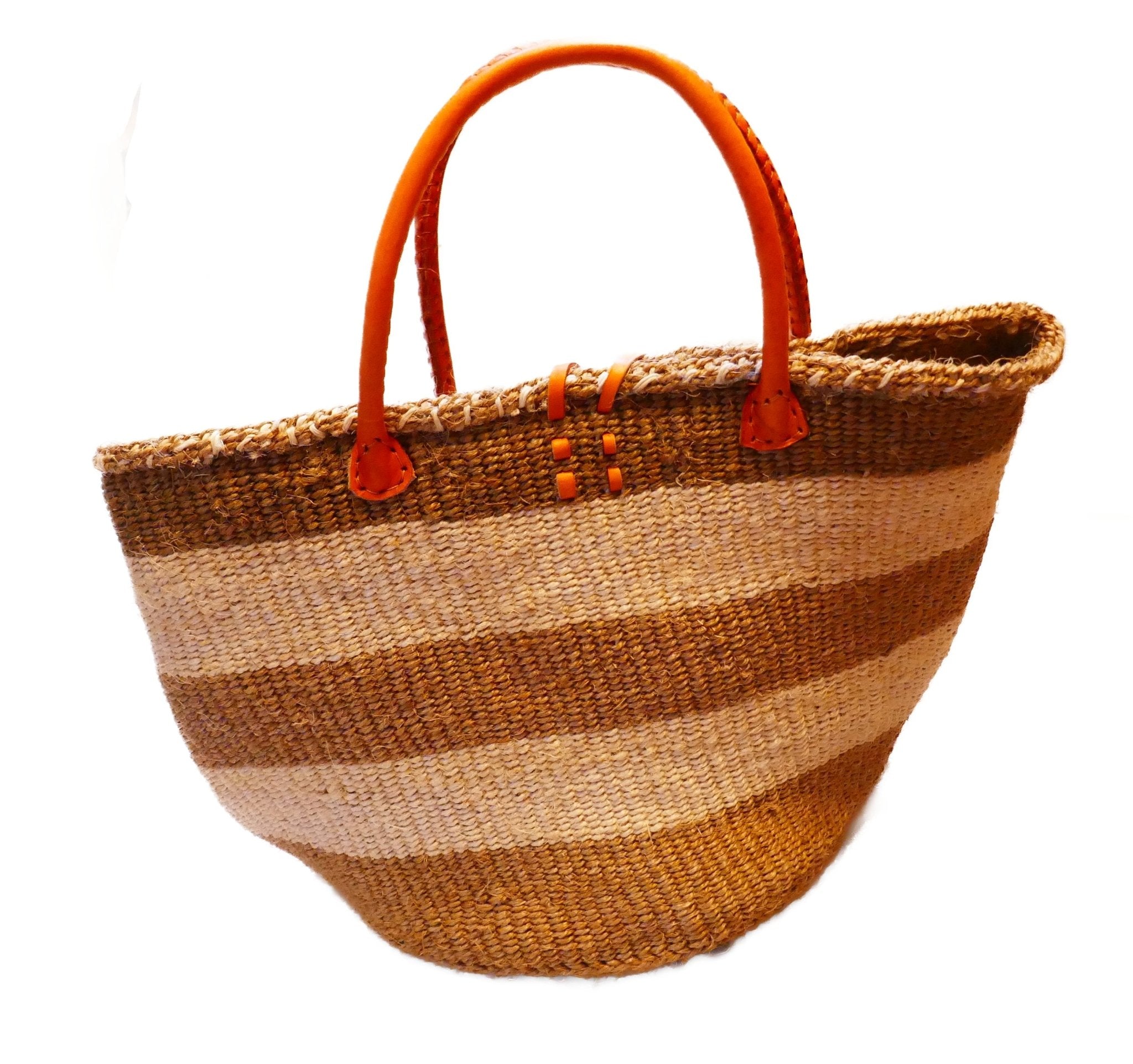 Large African Sisal Tote Bag // Shopping Beach Bag // Leather handles // Wild Animal motif // Naturals - FriendlyTradingCo