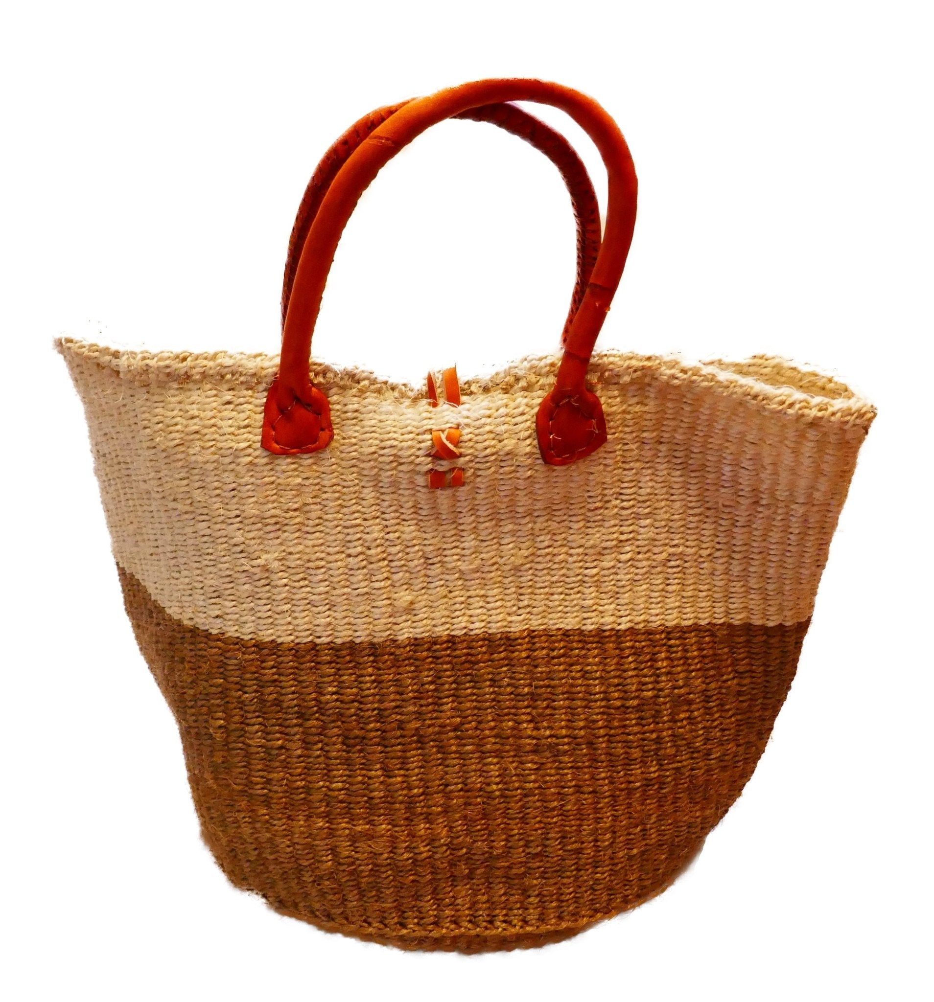 Large African Sisal Tote Bag // Shopping Beach Bag // Leather handles // Wild Animal motif // Naturals - FriendlyTradingCo