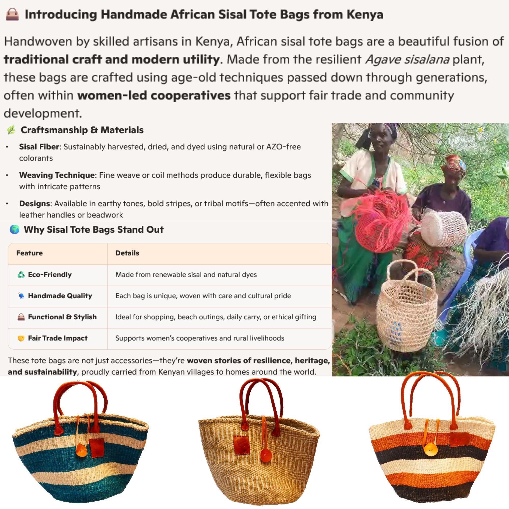 Large African Sisal Tote Bag // Shopping Beach Bag // Leather handles // Wild Animal motif // Naturals - FriendlyTradingCo