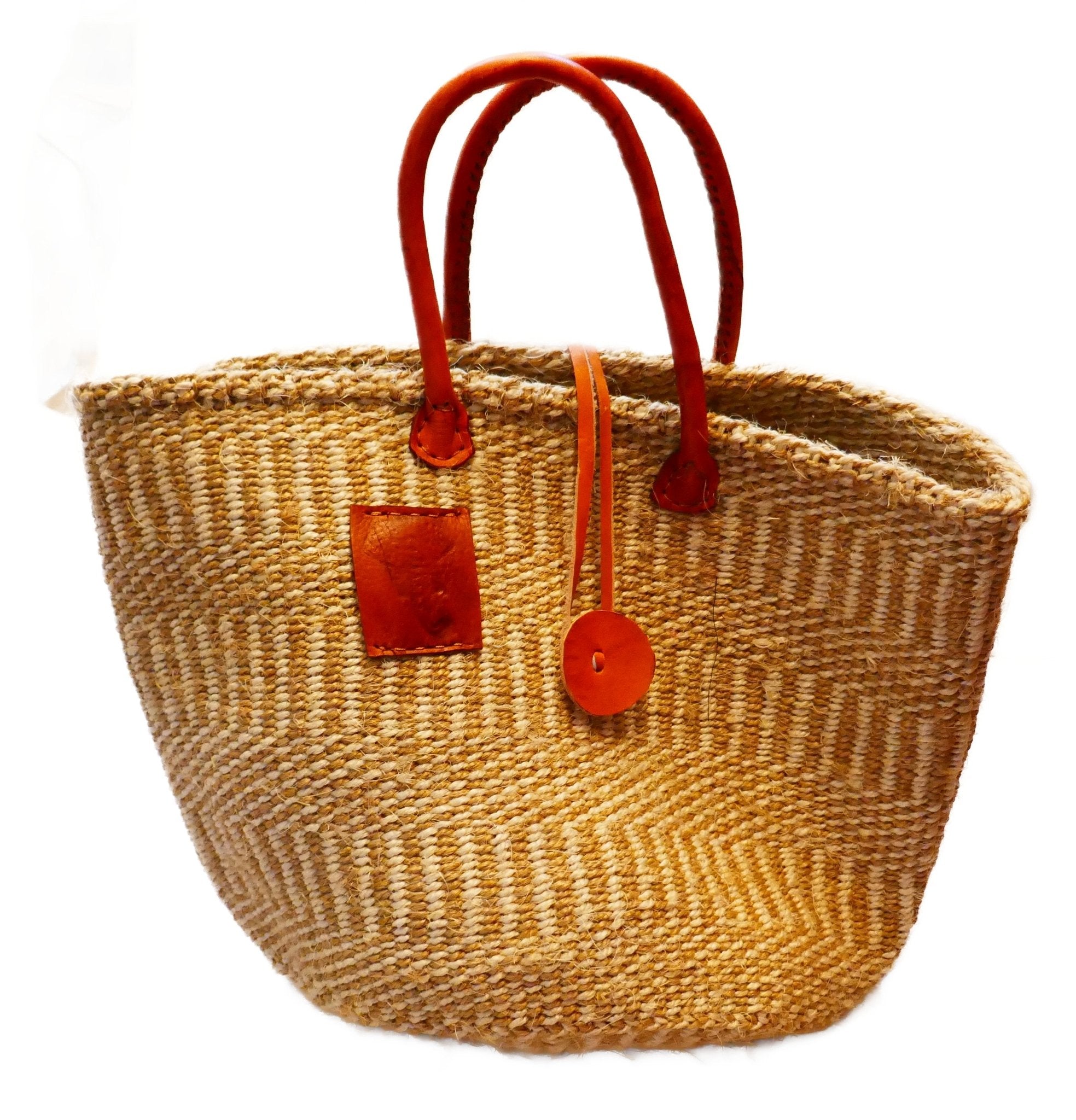 Large African Sisal Tote Bag // Shopping Beach Bag // Leather handles // Wild Animal motif // Naturals - FriendlyTradingCo