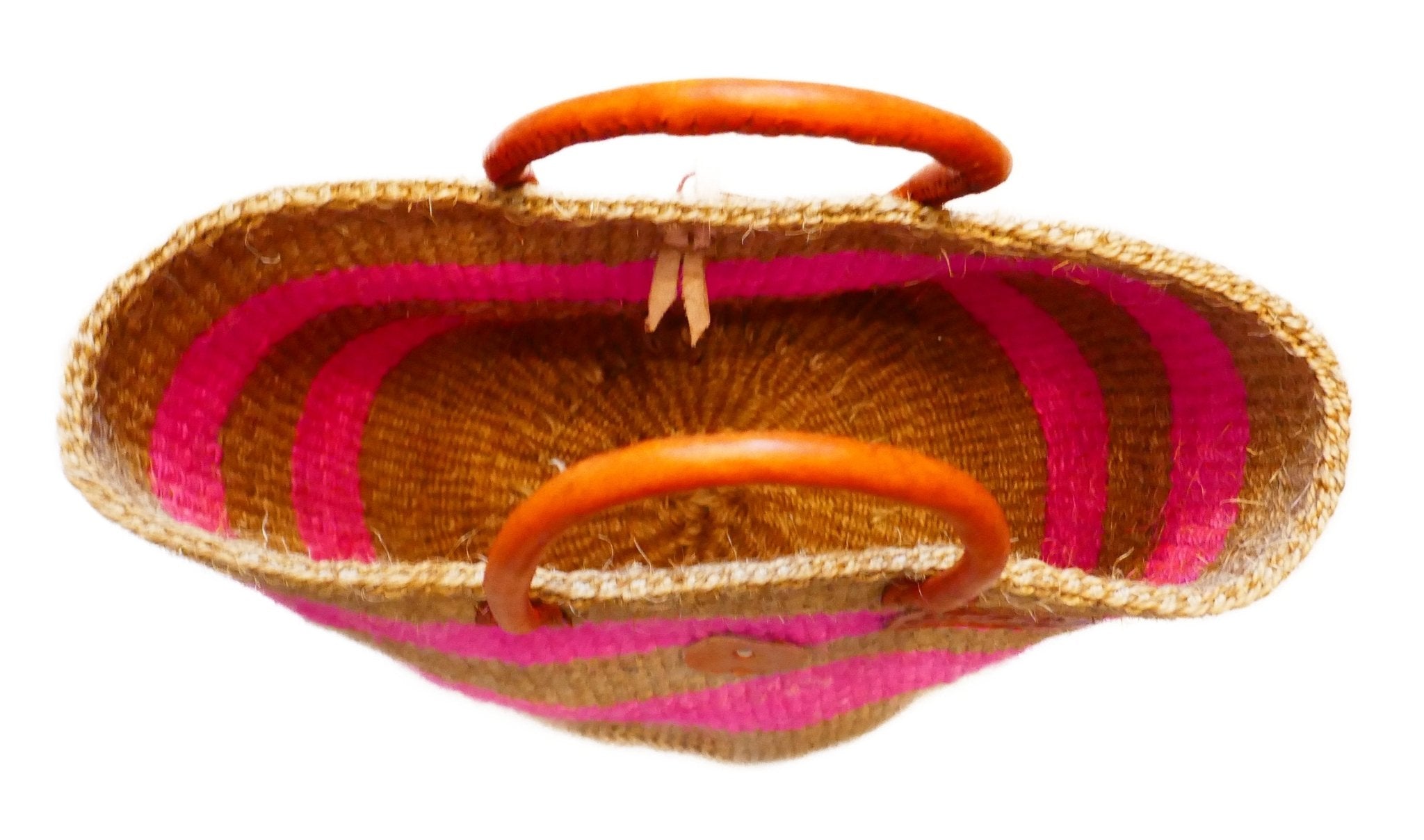 Large African Sisal Tote Bag // Shopping Beach Bag // Leather handles // Wild Animal motif // Pinks & natural - FriendlyTradingCo