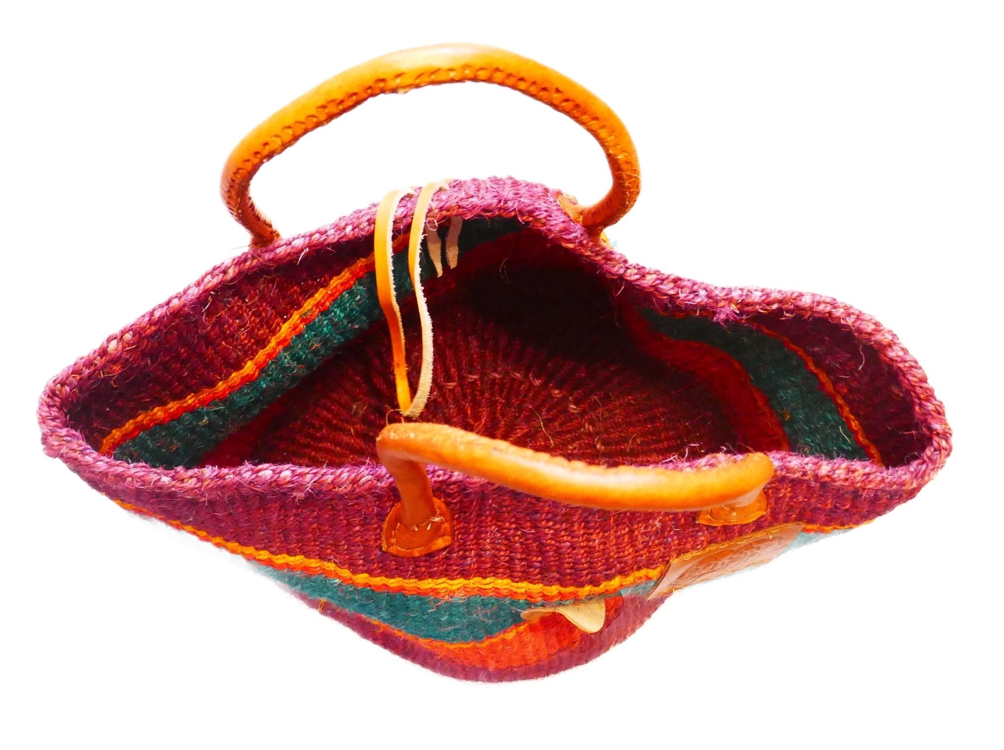 Large African Sisal Tote Bag // Shopping Beach Bag // Leather handles // Wild Animal motif // Pinks & natural - FriendlyTradingCo