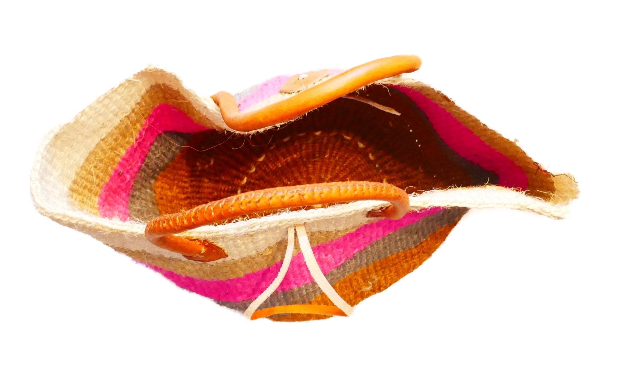 Large African Sisal Tote Bag // Shopping Beach Bag // Leather handles // Wild Animal motif // Pinks & natural - FriendlyTradingCo