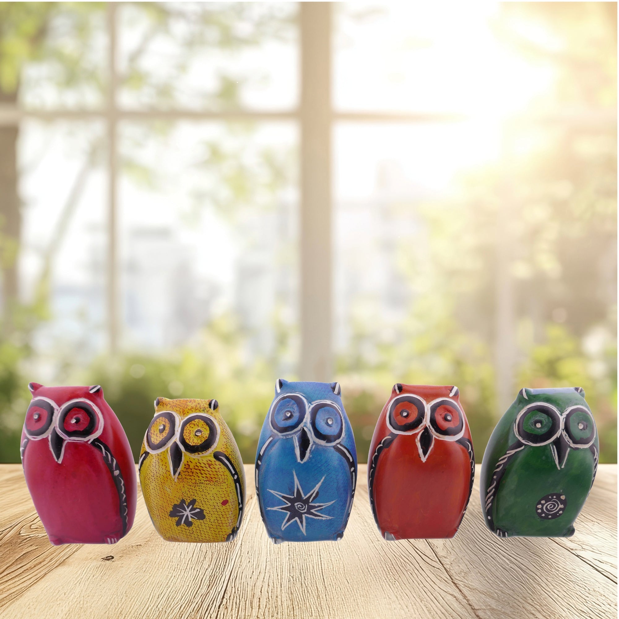 Mini Owl carving in stone Napkin Rings // 4.5 x 3 cm // multi - coloured // with Storycard - FriendlyTradingCo