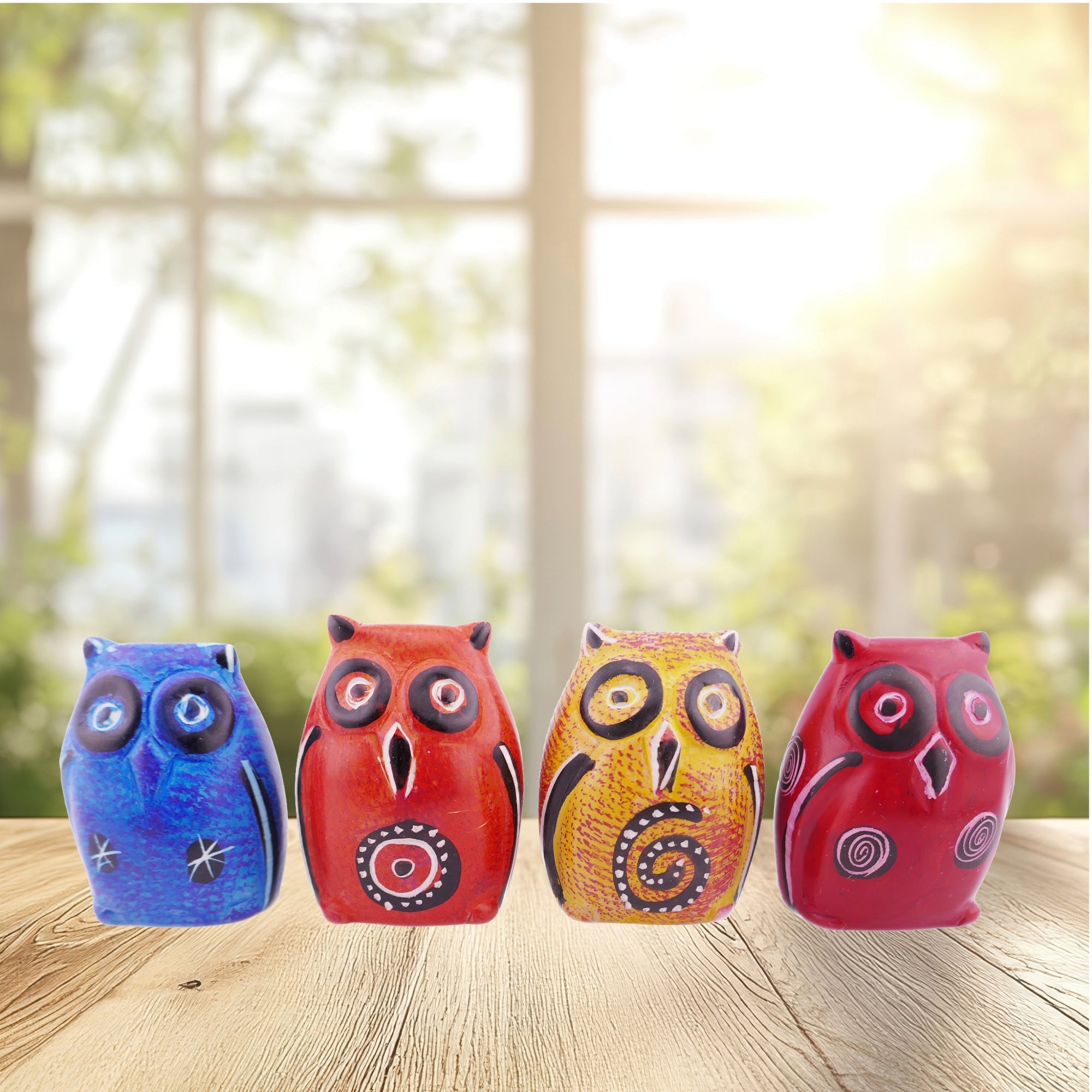 Mini Owl carving in stone Napkin Rings // 4.5 x 3 cm // multi - coloured // with Storycard - FriendlyTradingCo