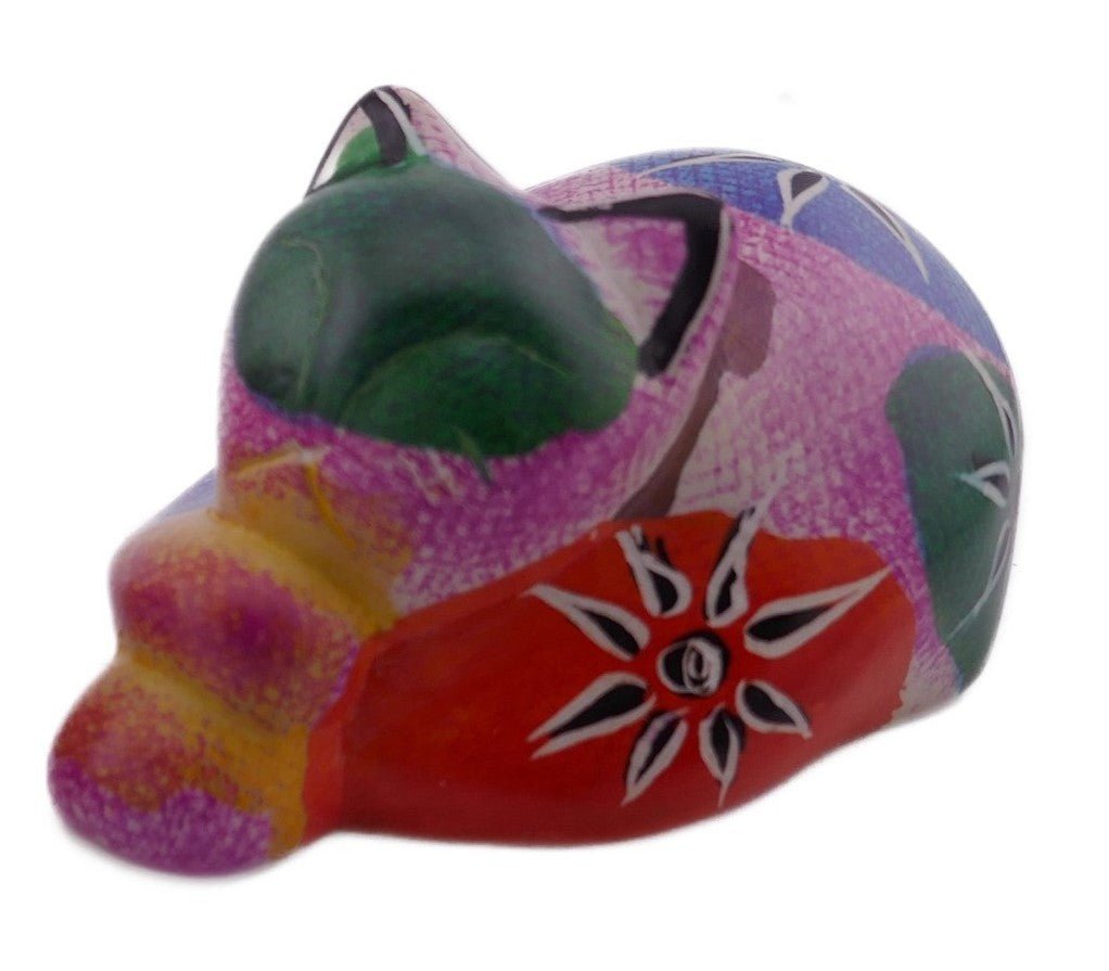 Mini stone Colourful Cat // Handmade Kitten Keepsake // Healing Animal Totem // 8 x 5 cm handcrafted +storycard - FriendlyTradingCo