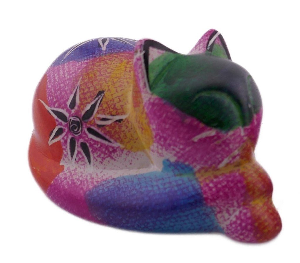 Mini stone Colourful Cat // Handmade Kitten Keepsake // Healing Animal Totem // 8 x 5 cm handcrafted +storycard - FriendlyTradingCo