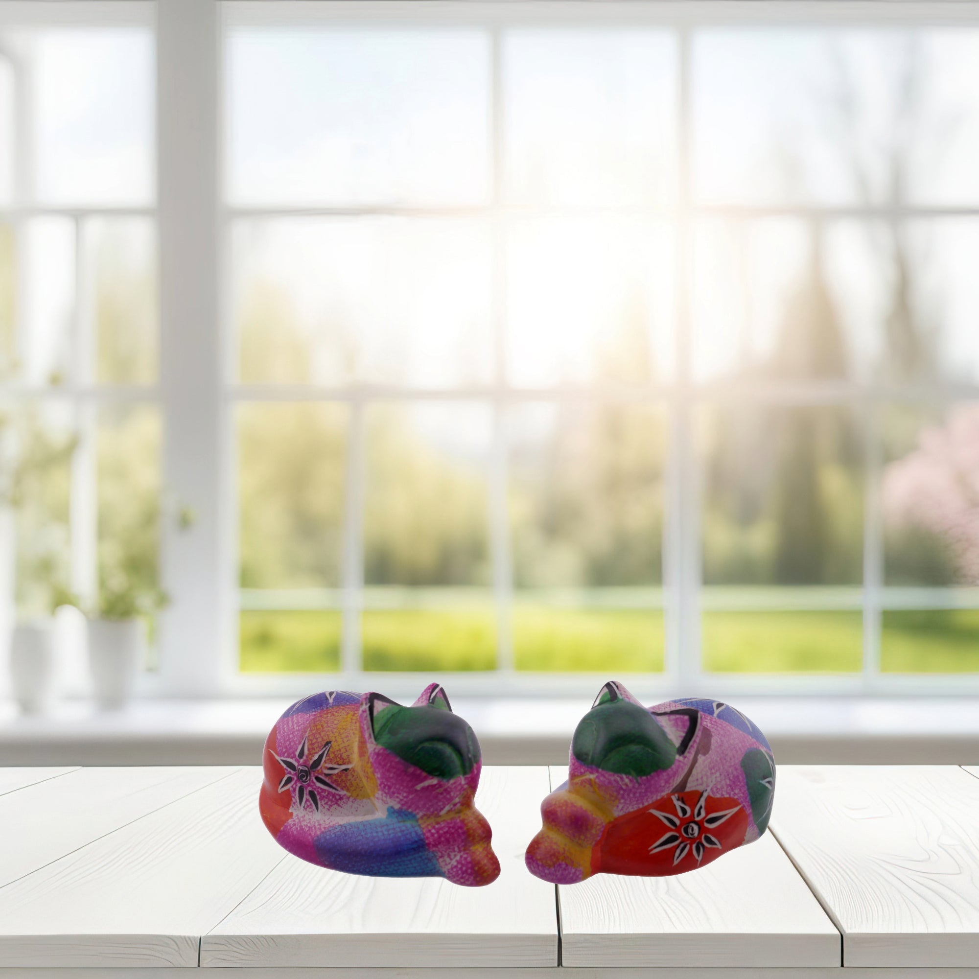 Mini stone Colourful Cat // Handmade Kitten Keepsake // Healing Animal Totem // 8 x 5 cm handcrafted +storycard - FriendlyTradingCo