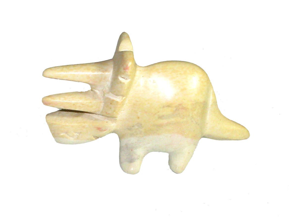 Mini Stone Dinosaurs // Single or Set of 3 Baby Dinosaurs in Soapstone Tyrannosaurus Stegosaurus Triceratops // 5cm with Story - card - FriendlyTradingCo