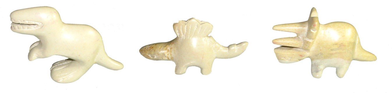 Mini Stone Dinosaurs // Single or Set of 3 Baby Dinosaurs in Soapstone Tyrannosaurus Stegosaurus Triceratops // 5cm with Story - card - FriendlyTradingCo