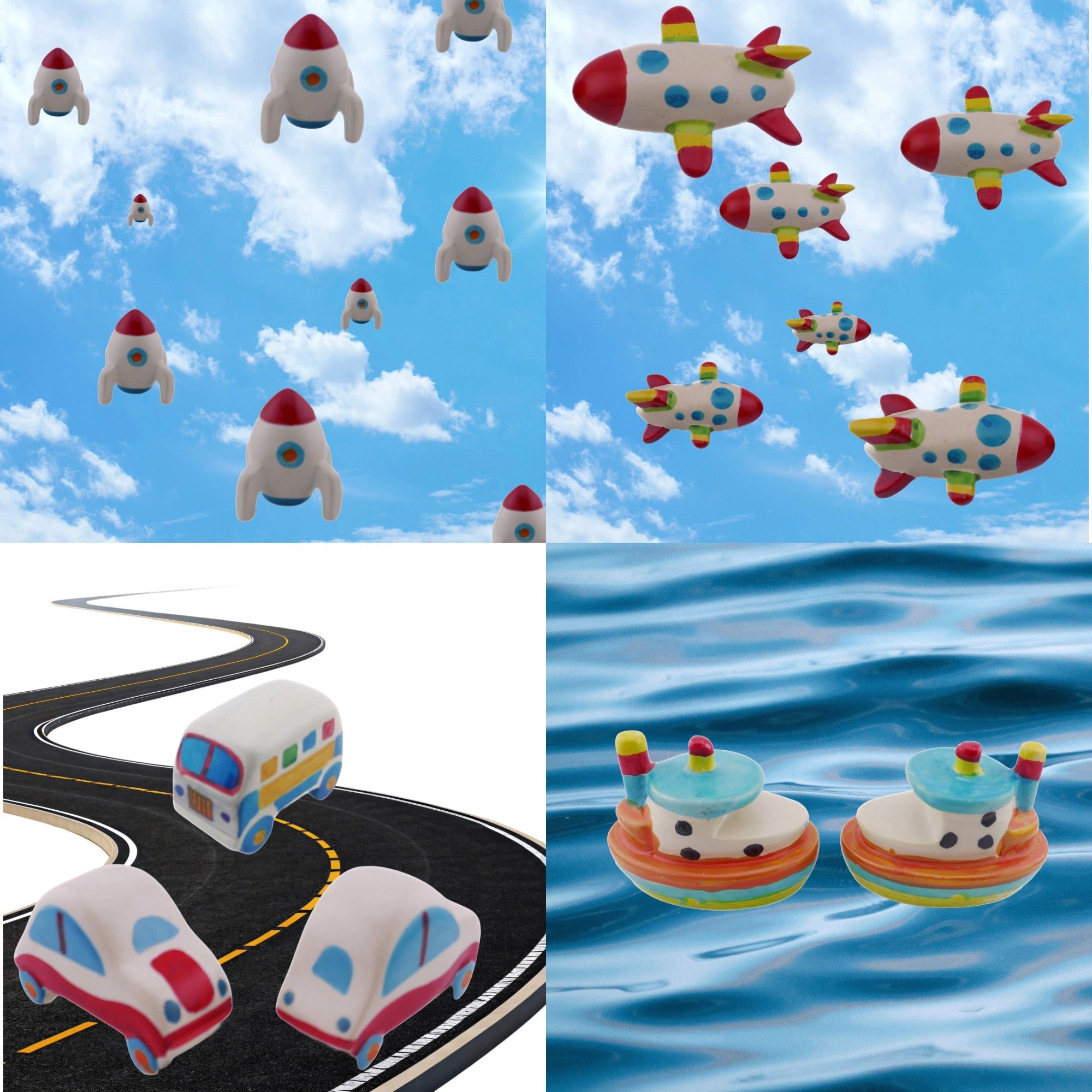 Mini stone vehicles // car, camper van, boat, aeroplane, and rocket // handcrafted in stone Sculpture // 7 cm // + storycard - FriendlyTradingCo