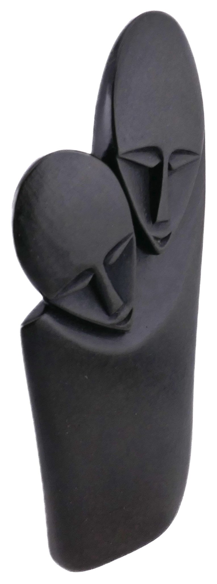 Mother & Child Embrace African Art Serpentine Sculpture 22 cm, Black, 1kg by Zimbabwe Shona Artists // with Storycard - FriendlyTradingCo