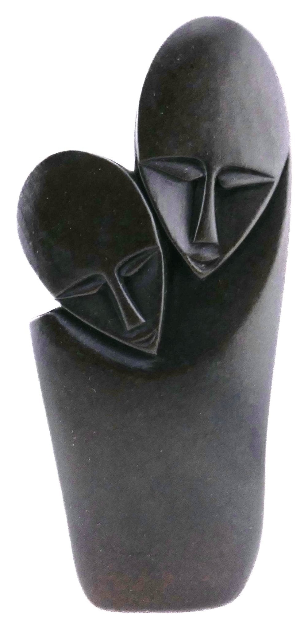 Mother & Child Embrace African Art Serpentine Sculpture 22 cm, Black, 1kg by Zimbabwe Shona Artists // with Storycard - FriendlyTradingCo