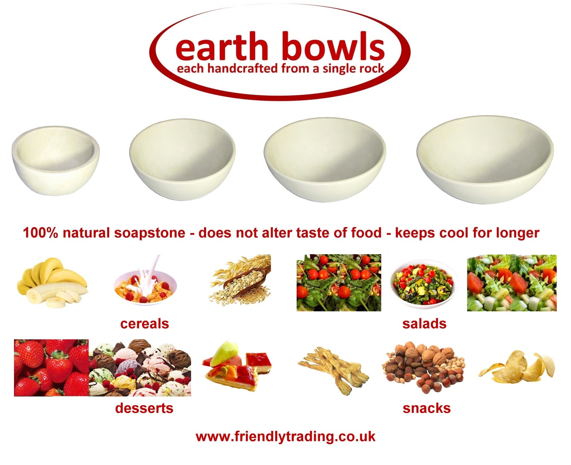 Natural Stone Bowl Fruit Bowl // 8" / 20 cm // Fruit, Salad, Snacks, Desserts, Bread //with Storycard - FriendlyTradingCo