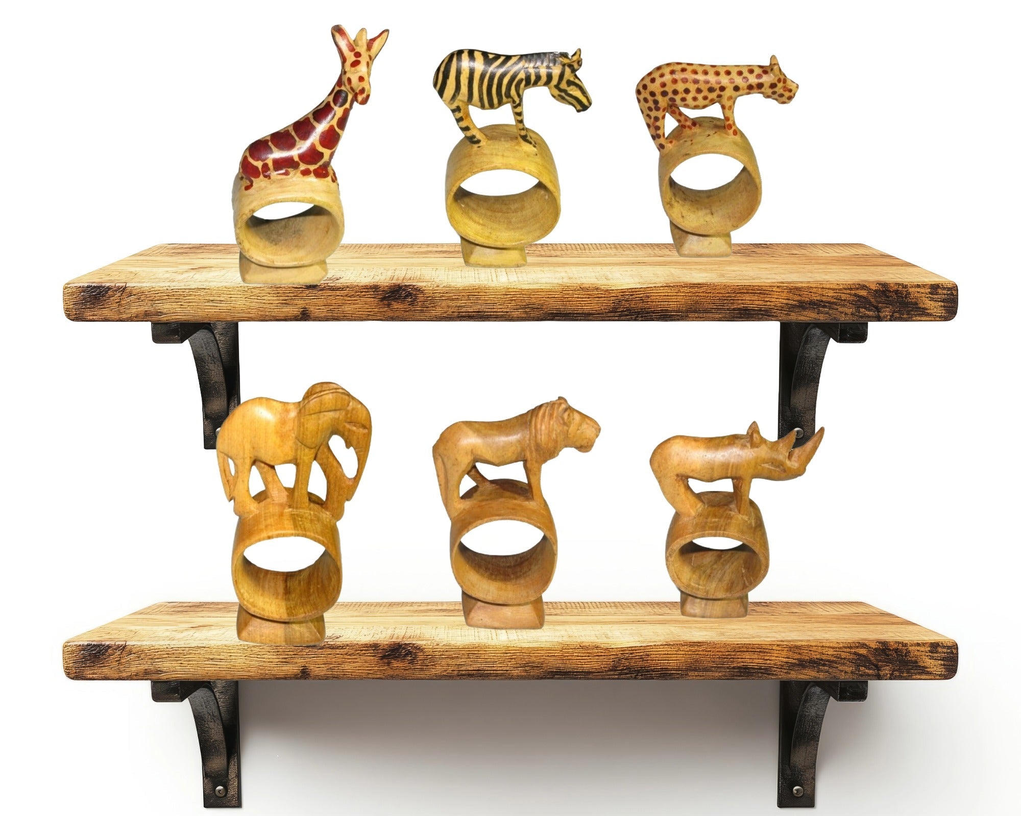 Olive Wood Napkin Ring // Elephant Rhino Lion Giraffe Zebra Leopard Designs // Handcrafted Napkin Holder Set or Single with Story - card - FriendlyTradingCo