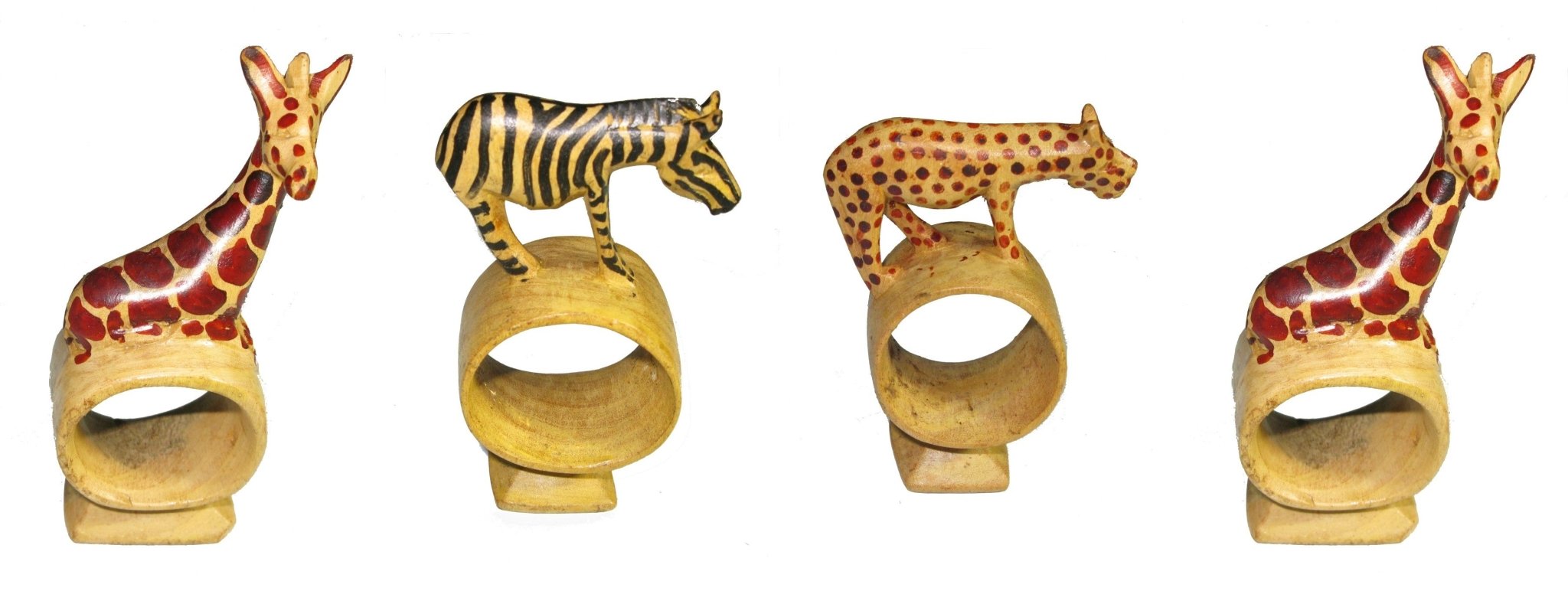 Olive Wood Napkin Ring // Elephant Rhino Lion Giraffe Zebra Leopard Designs // Handcrafted Napkin Holder Set or Single with Story - card - FriendlyTradingCo