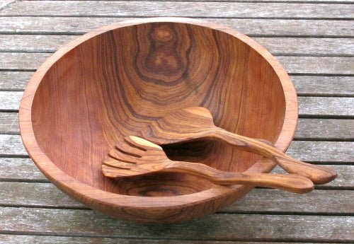 Olive Wood Salad Servers // River Design - 30cm 12 inch // with Storycard - FriendlyTradingCo