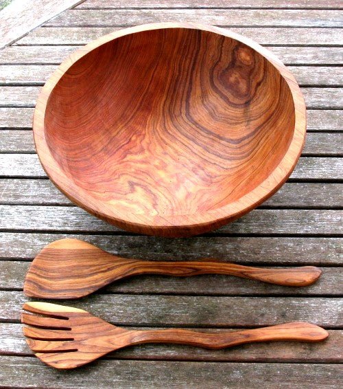 Olive Wood Salad Servers // River Design - 30cm 12 inch // with Storycard - FriendlyTradingCo