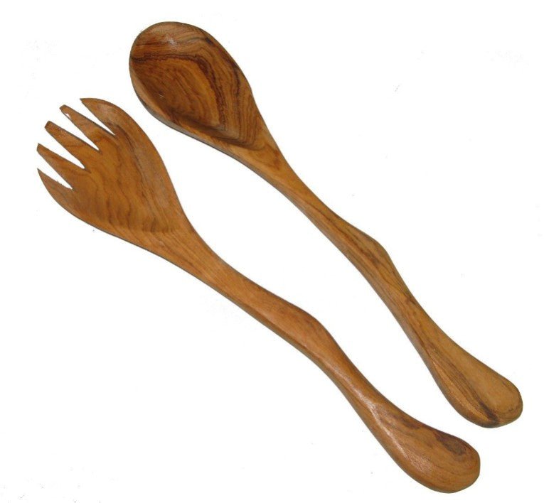 Olive Wood Salad Servers // River Design - 30cm 12 inch // with Storycard - FriendlyTradingCo