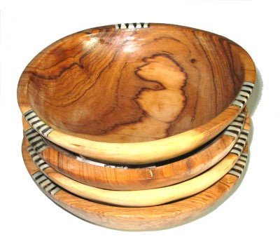 Olivewood Bowl 6 inch 15 cm // Handcrafted Natural Wild Olivewood with Inlay // with Story - card - FriendlyTradingCo