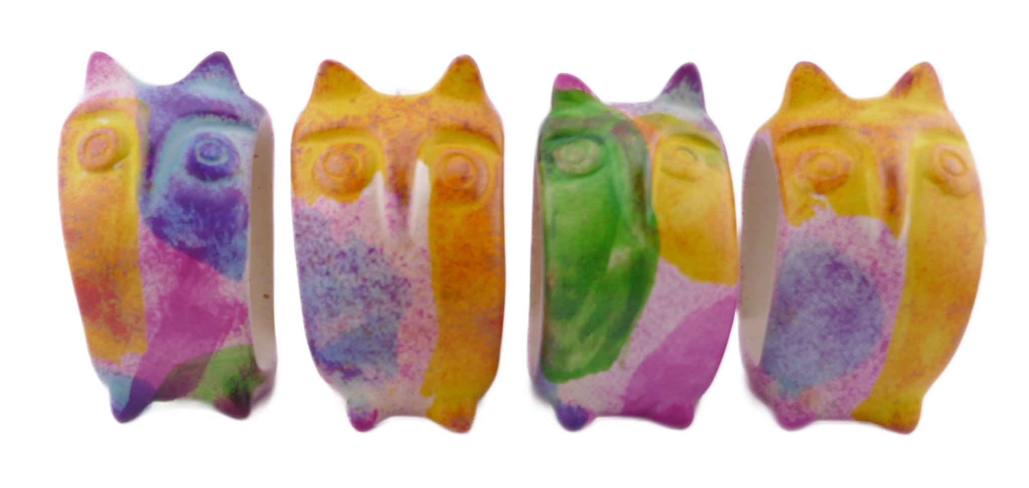 Owl design stone Napkin Rings // 8 cm // multi - coloured // with Storycard - FriendlyTradingCo