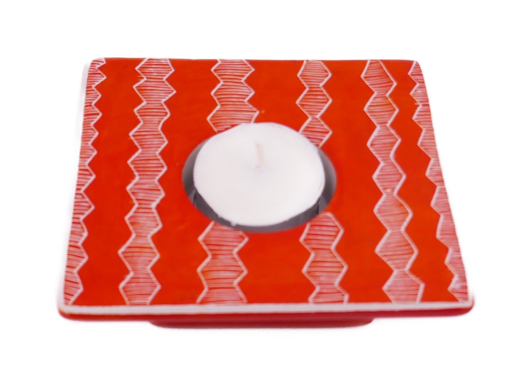 Quad Tealight Holder stone sculpture hand made 10cm Orange or Lush Green with Storycard - FriendlyTradingCo