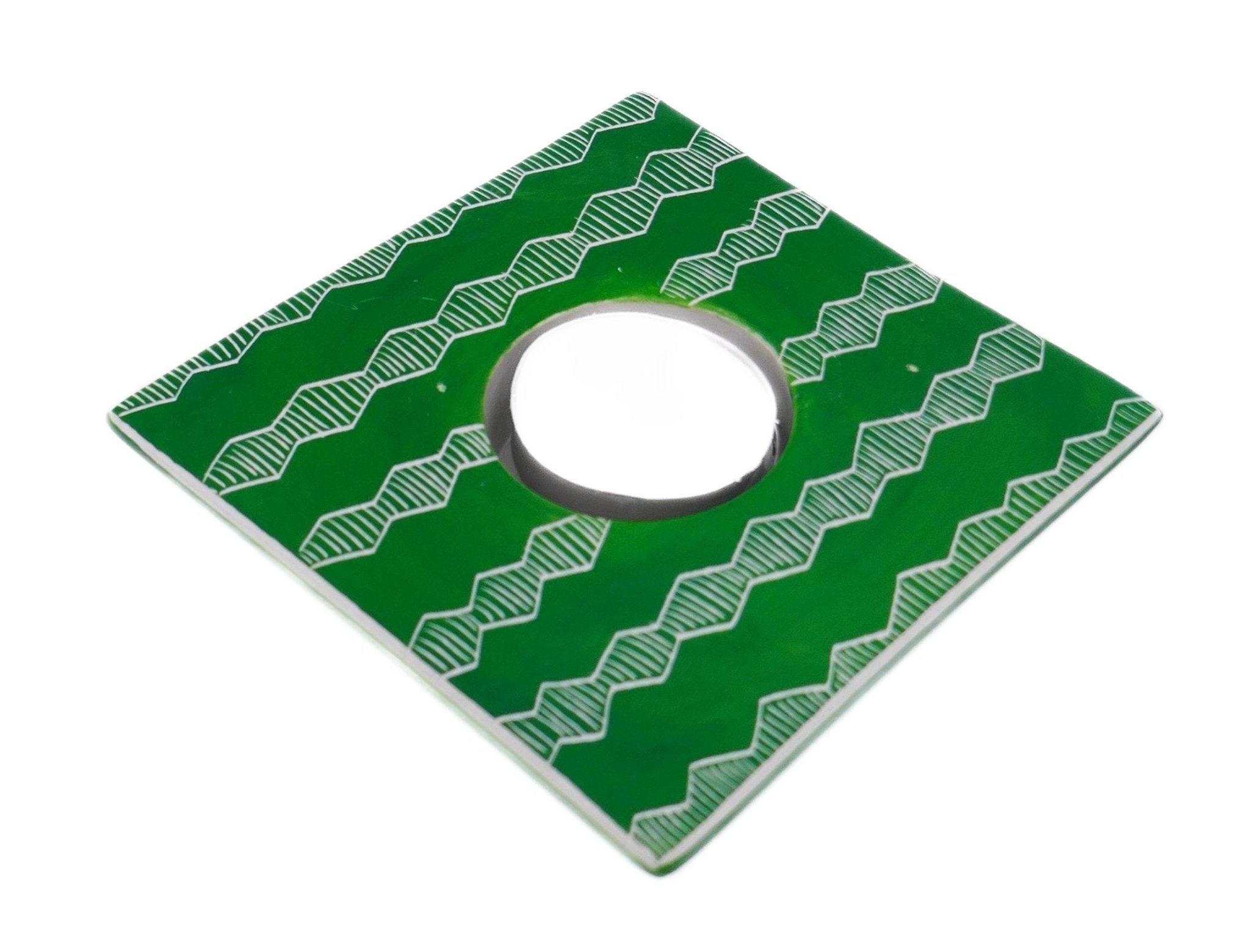 Quad Tealight Holder stone sculpture hand made 10cm Orange or Lush Green with Storycard - FriendlyTradingCo