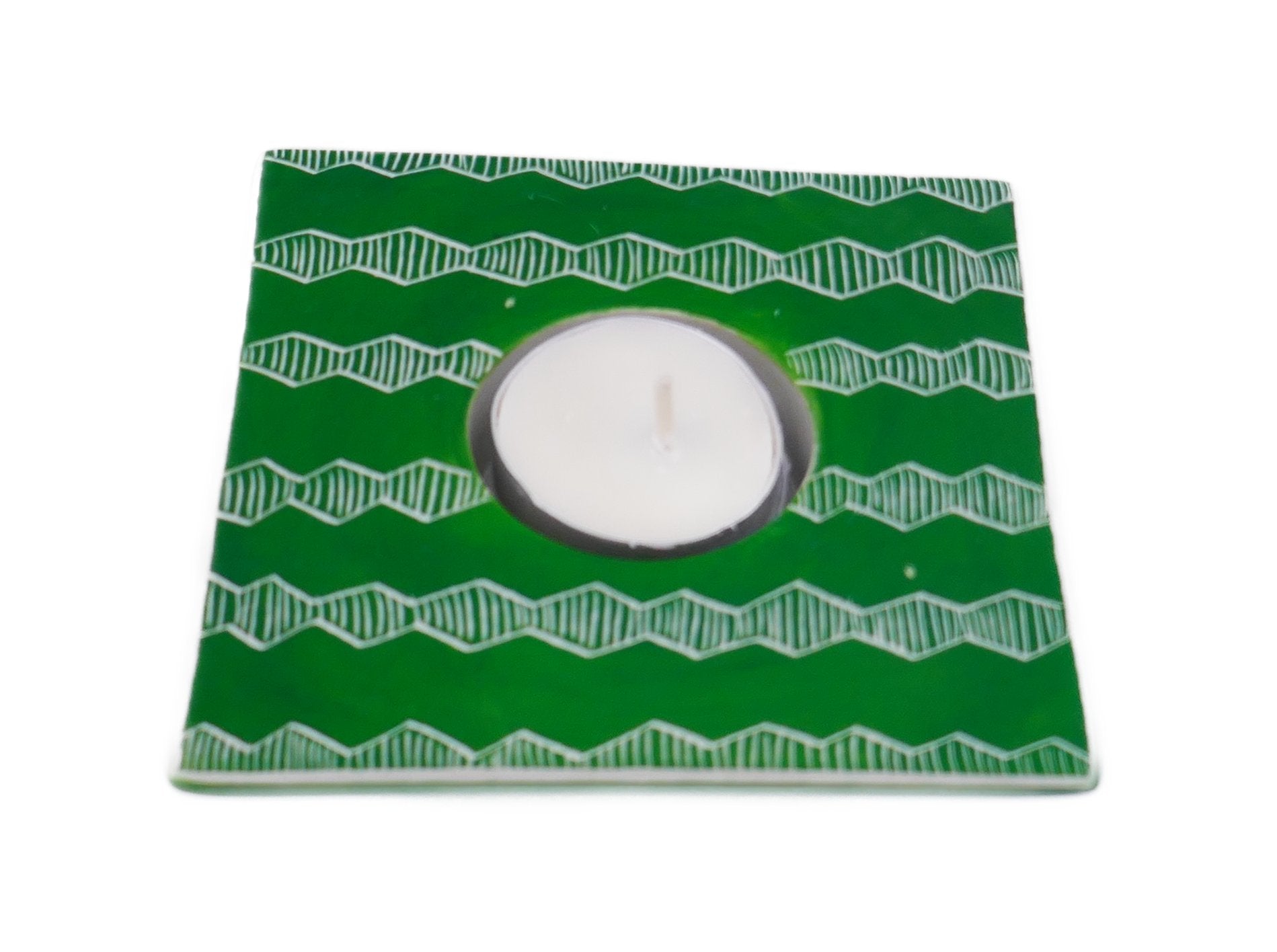 Quad Tealight Holder stone sculpture hand made 10cm Orange or Lush Green with Storycard - FriendlyTradingCo