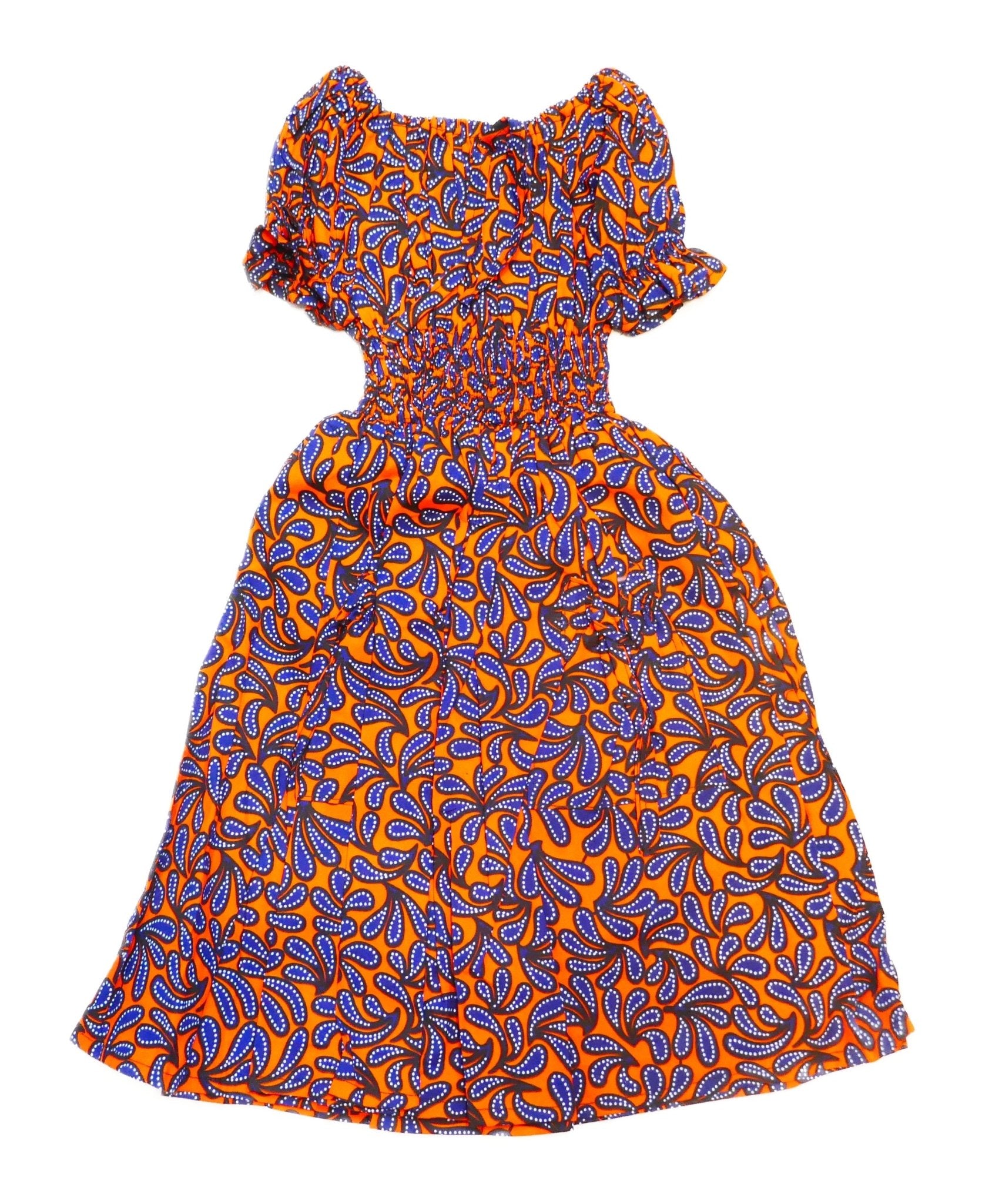 Ruffle Sleeve Square Neck Textured Casual Vacation Dress Girls // African Dashiki colours // Age Guide from 3 - 5 // Design: Swirls - FriendlyTradingCo