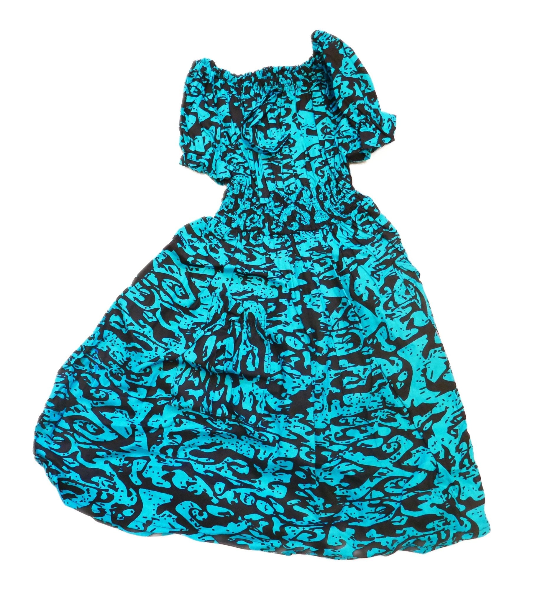 Ruffle Sleeve Square Neck Textured Casual Vacation Dress Girls // African Dashiki colours // Age Guide from 3 - 5 // Design: Turquoise - FriendlyTradingCo