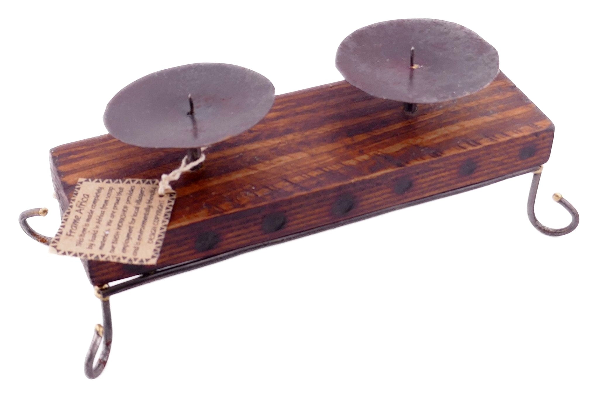 Set of African Wood & Metal Tealight and Candle Holders // Single / Double / Triple // Handcrafted with candle & Storycard - FriendlyTradingCo