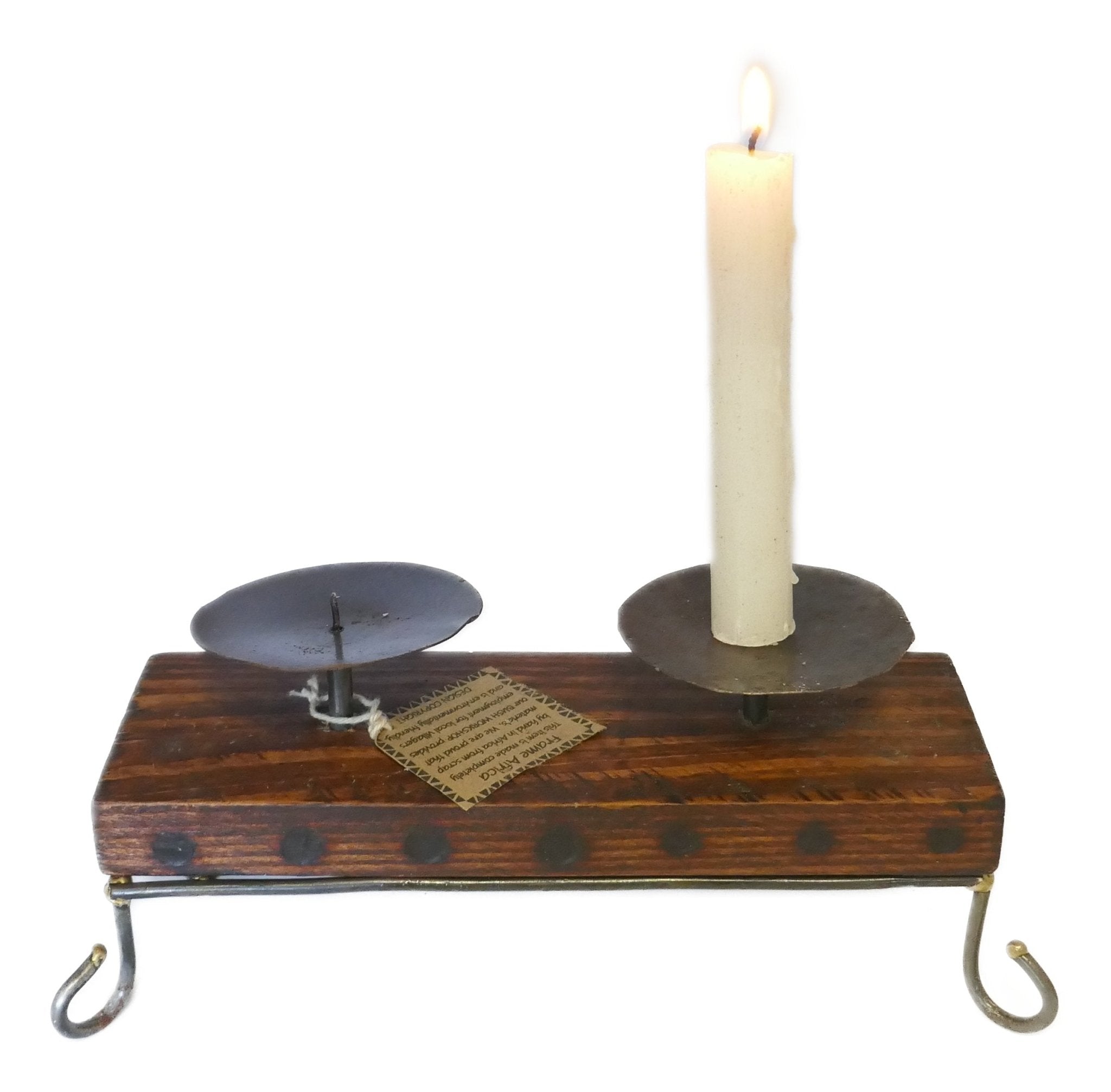 Set of African Wood & Metal Tealight and Candle Holders // Single / Double / Triple // Handcrafted with candle & Storycard - FriendlyTradingCo