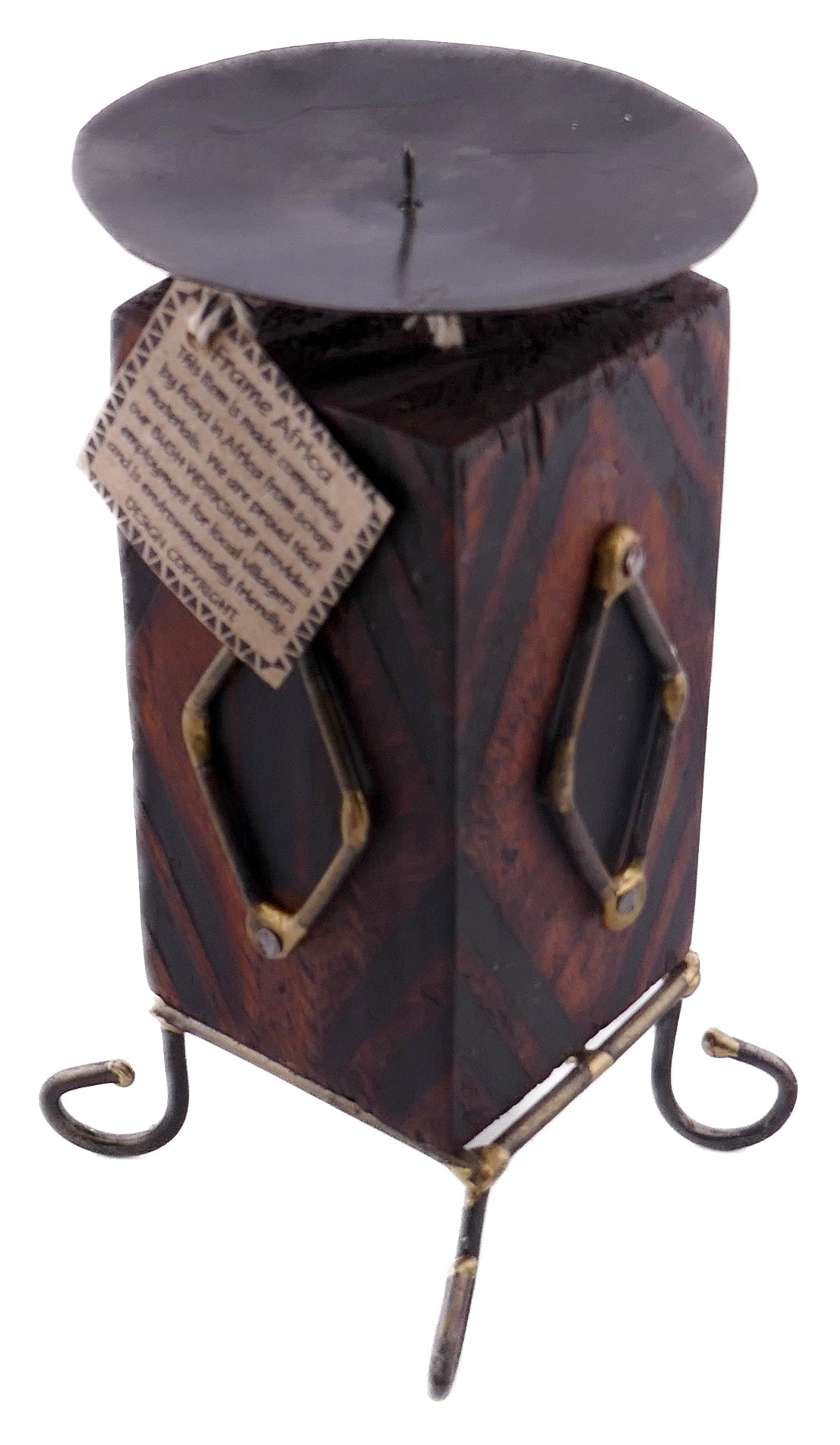 Set of African Wood & Metal Tealight and Candle Holders // Single / Double / Triple // Handcrafted with candle & Storycard - FriendlyTradingCo