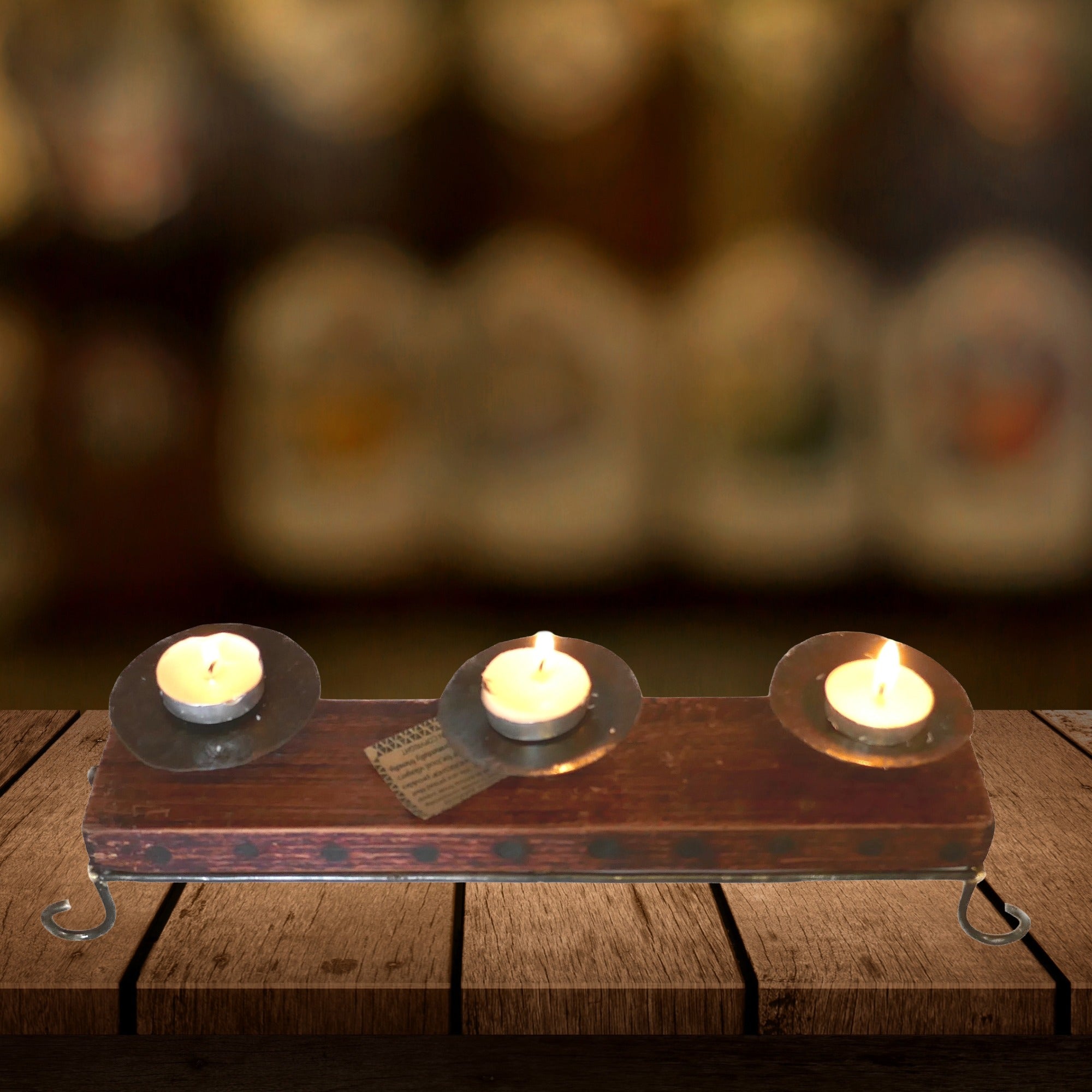 Set of African Wood & Metal Tealight and Candle Holders // Single / Double / Triple // Handcrafted with Storycard - FriendlyTradingCo