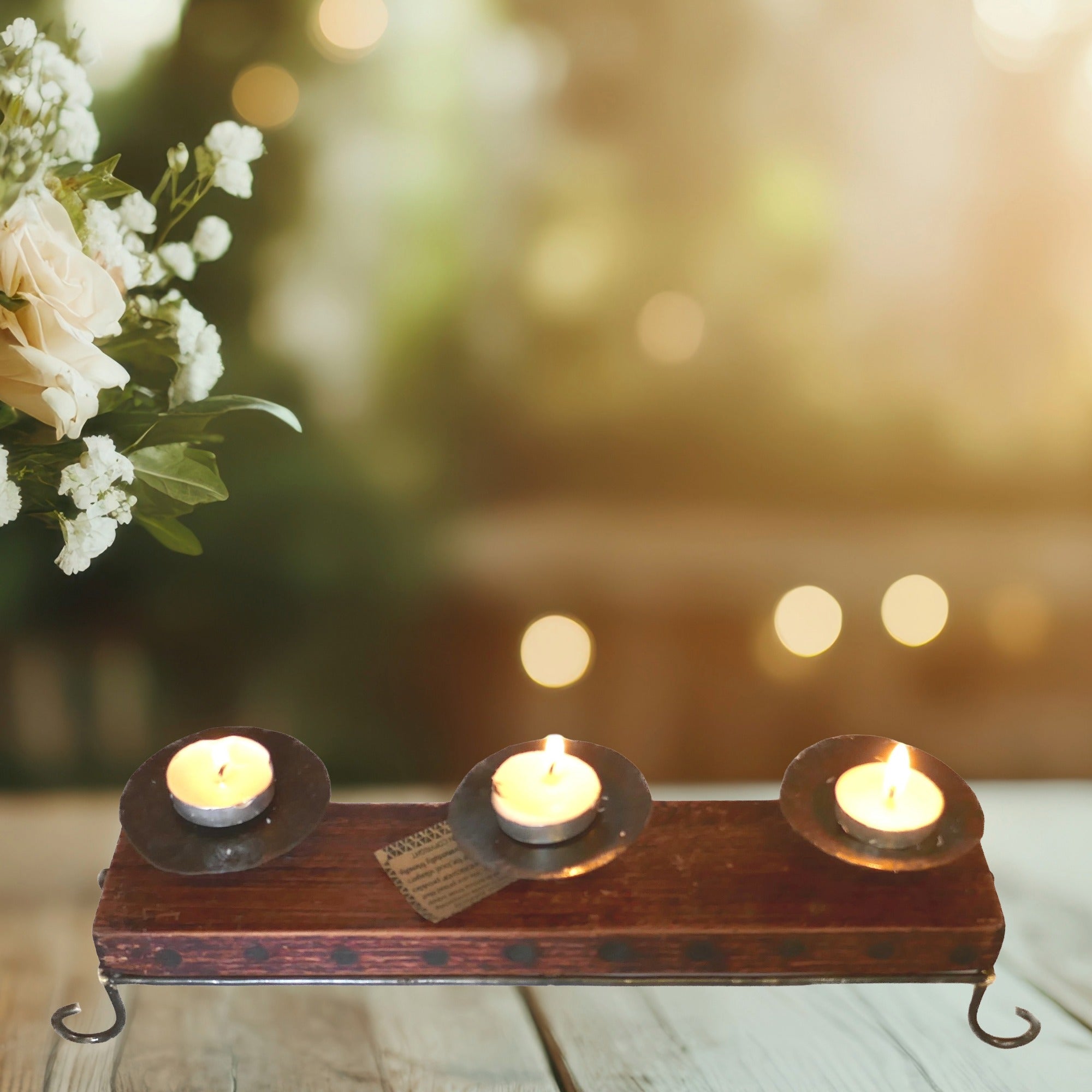 Set of African Wood & Metal Tealight and Candle Holders // Single / Double / Triple // Handcrafted with Storycard - FriendlyTradingCo