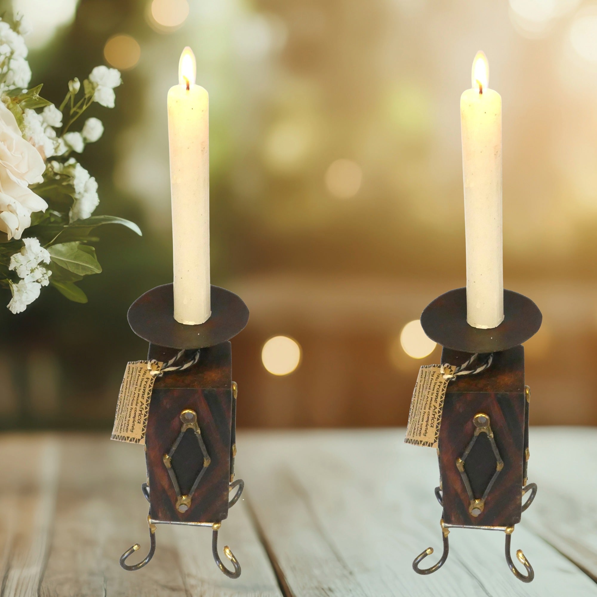 Set of African Wood & Metal Tealight and Candle Holders // Single / Double / Triple // Handcrafted with Storycard - FriendlyTradingCo