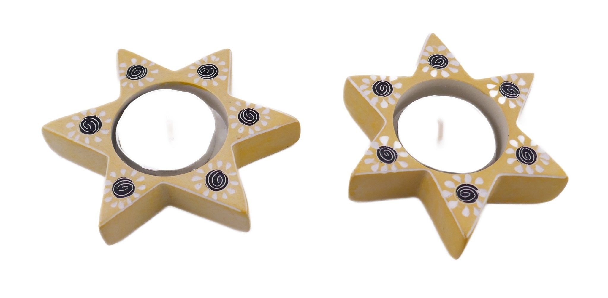 Star Tealight Holder stone sculpture hand made 9cm Red or Soft Gold with Storycard - FriendlyTradingCo