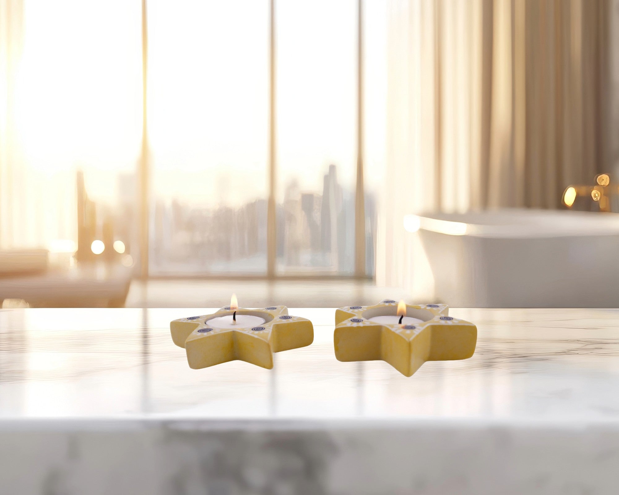 Star Tealight Holder stone sculpture hand made 9cm Red or Soft Gold with Storycard - FriendlyTradingCo