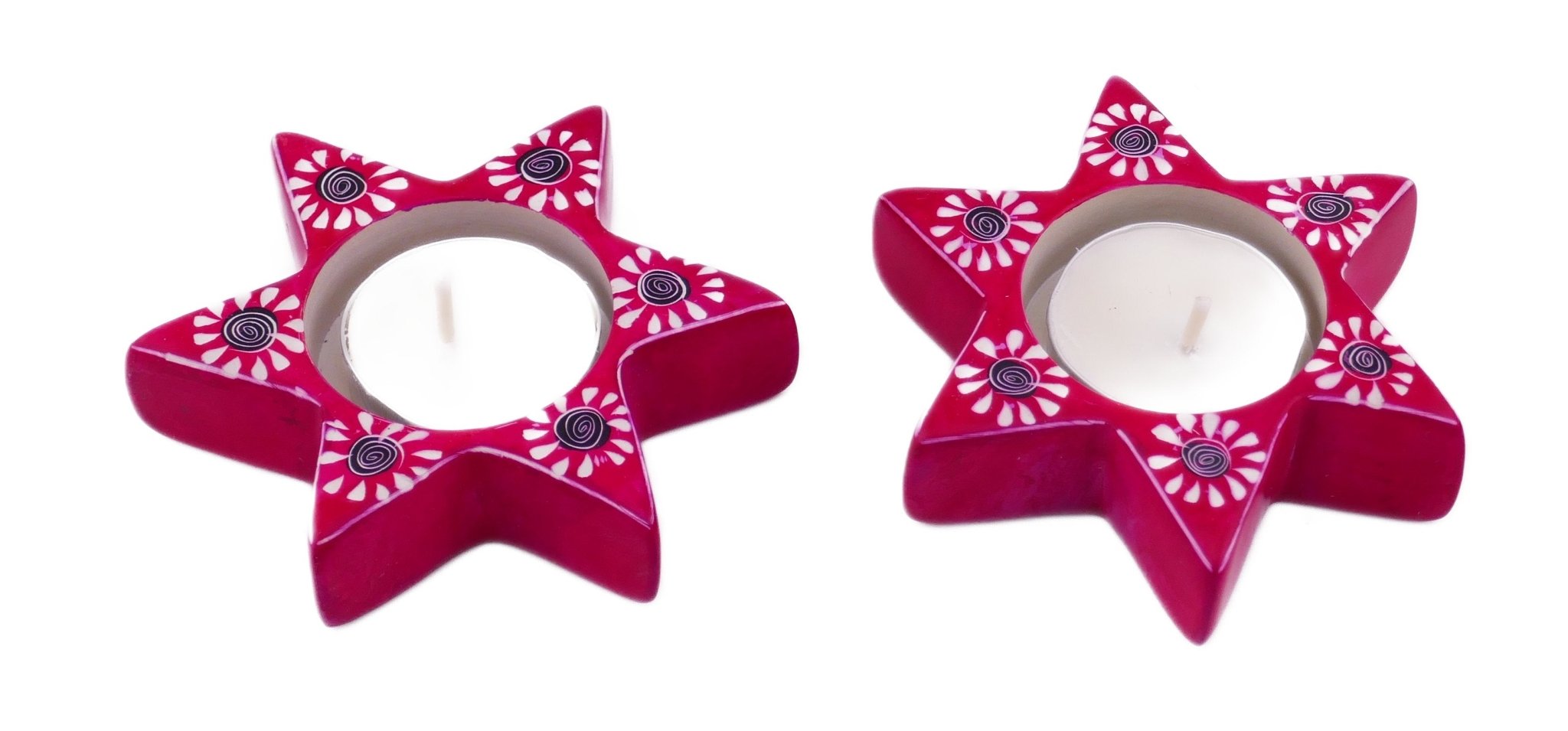 Star Tealight Holder stone sculpture hand made 9cm Red or Soft Gold with Storycard - FriendlyTradingCo