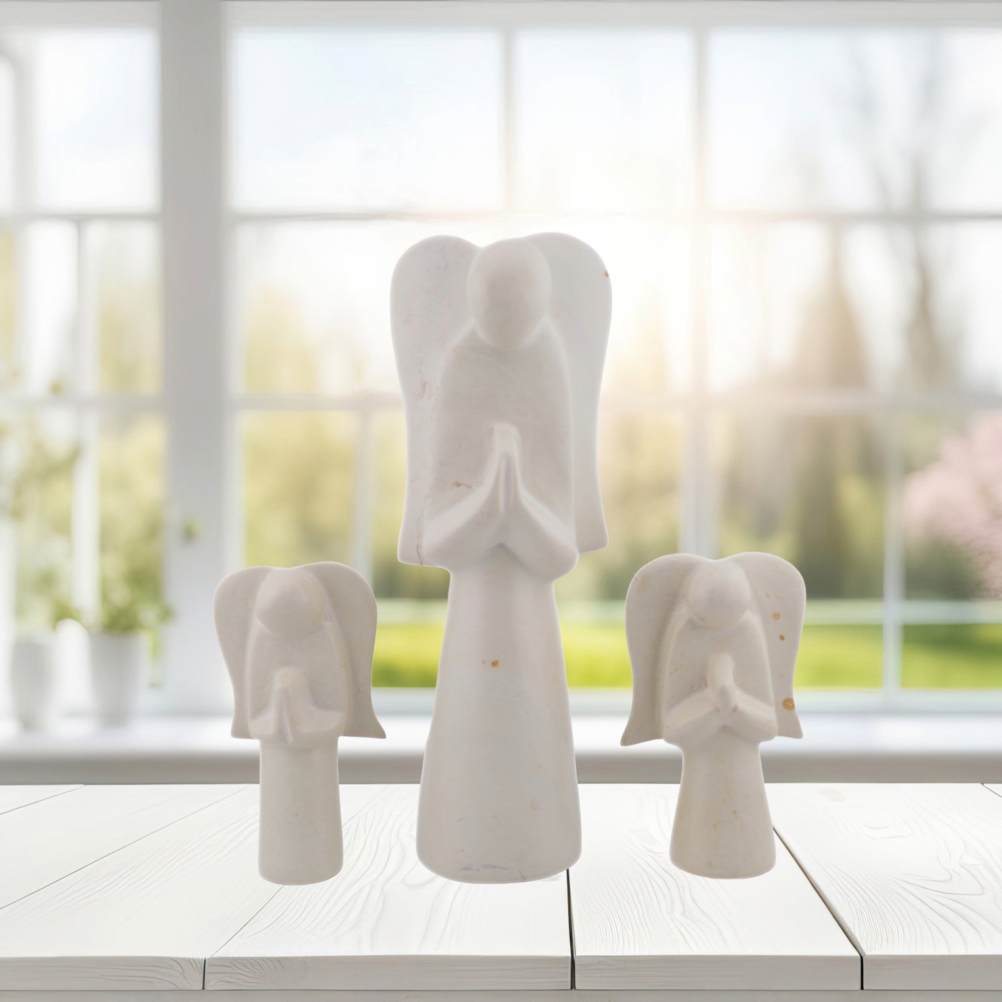 Stone Angel Sculpture spiritual meditation White 20cm and 10cm + Storycard - FriendlyTradingCo