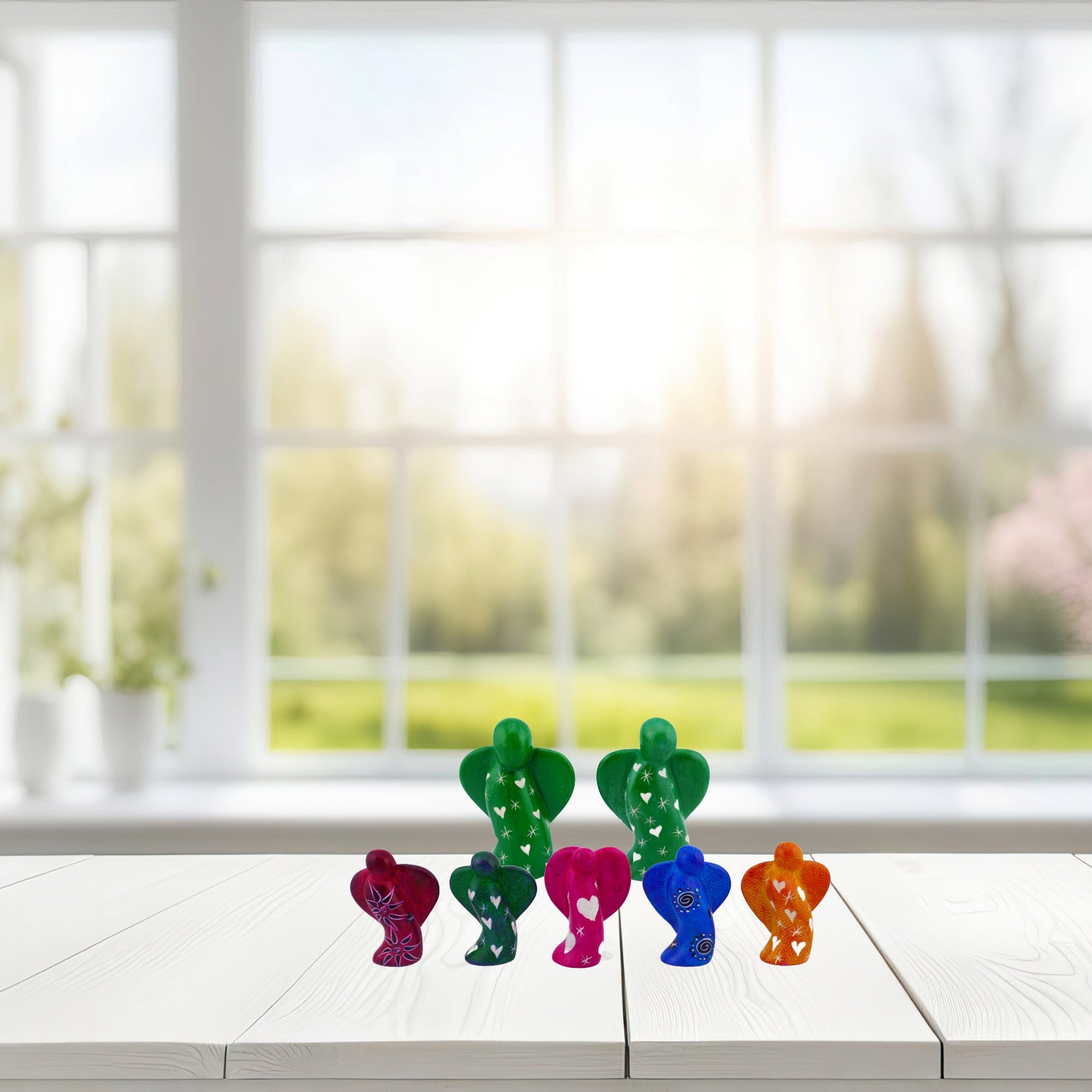 Stone Angel Sculptures calming spiritual meditation coloured 5cm and 7.5cm + Storycard - FriendlyTradingCo